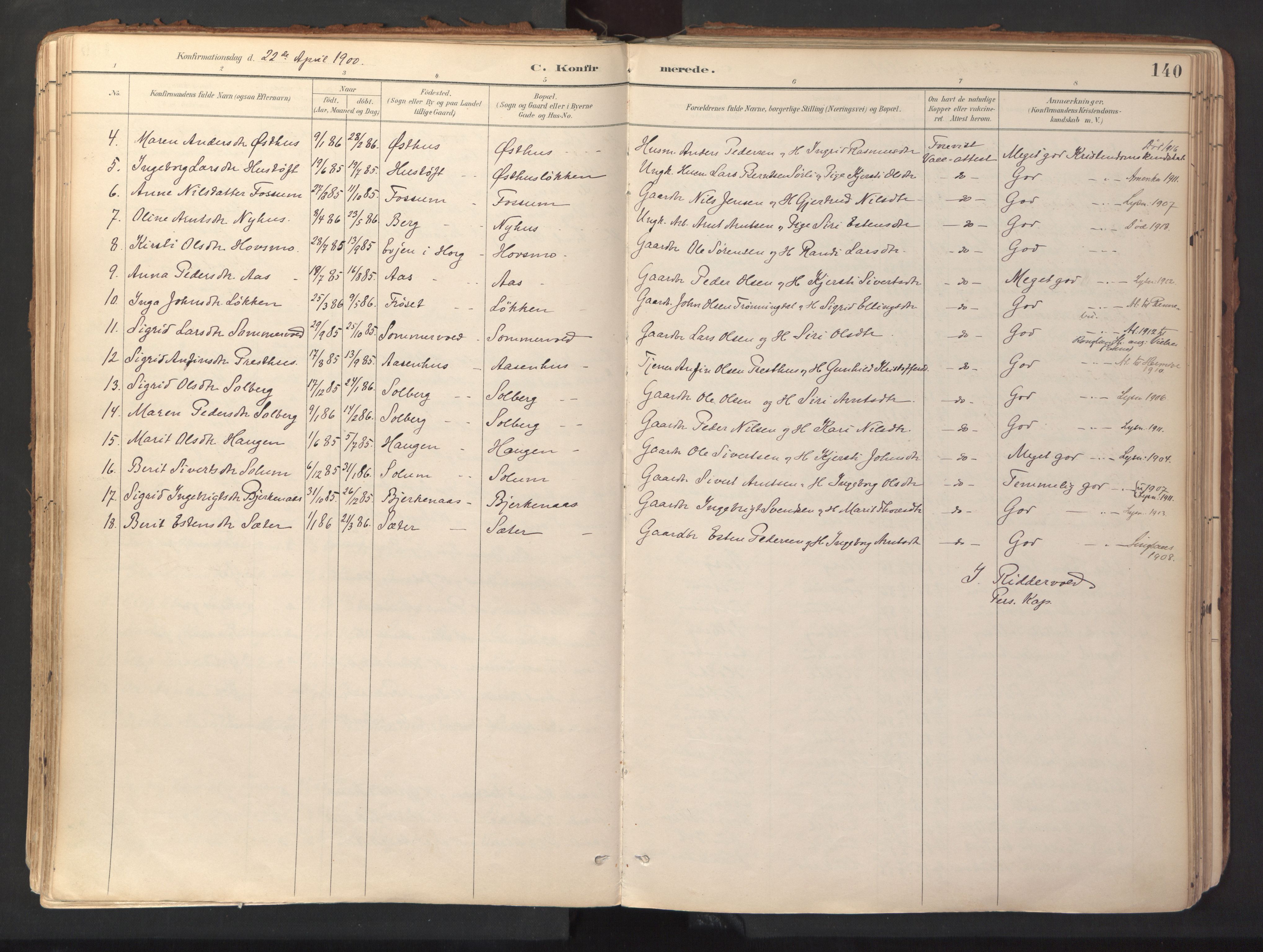 Ministerialprotokoller, klokkerbøker og fødselsregistre - Sør-Trøndelag, SAT/A-1456/689/L1041: Parish register (official) no. 689A06, 1891-1923, p. 140