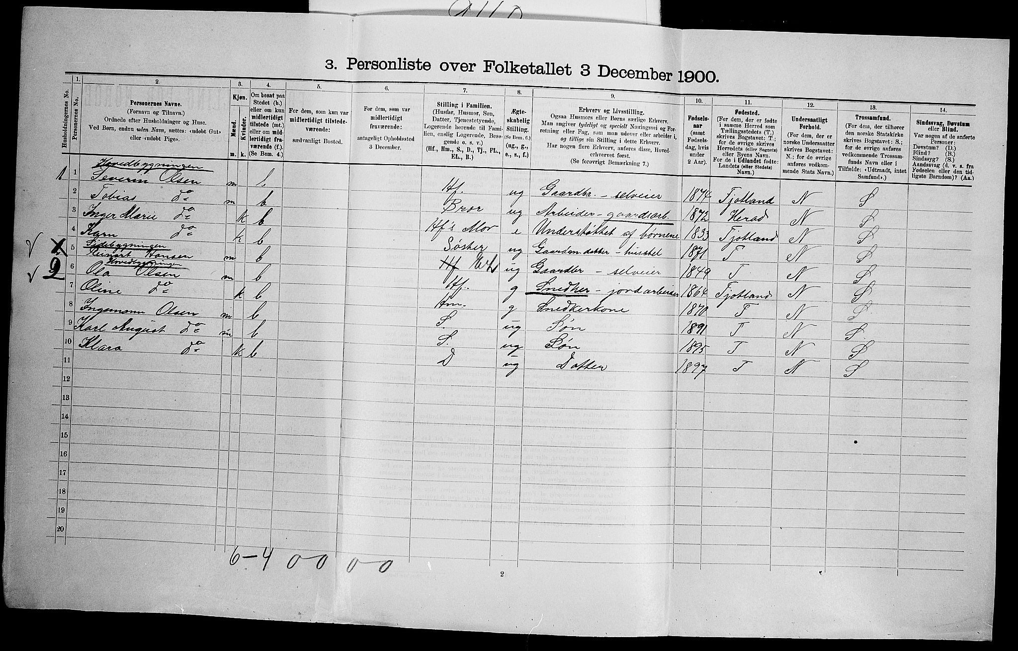 SAK, 1900 census for Vanse, 1900, p. 980