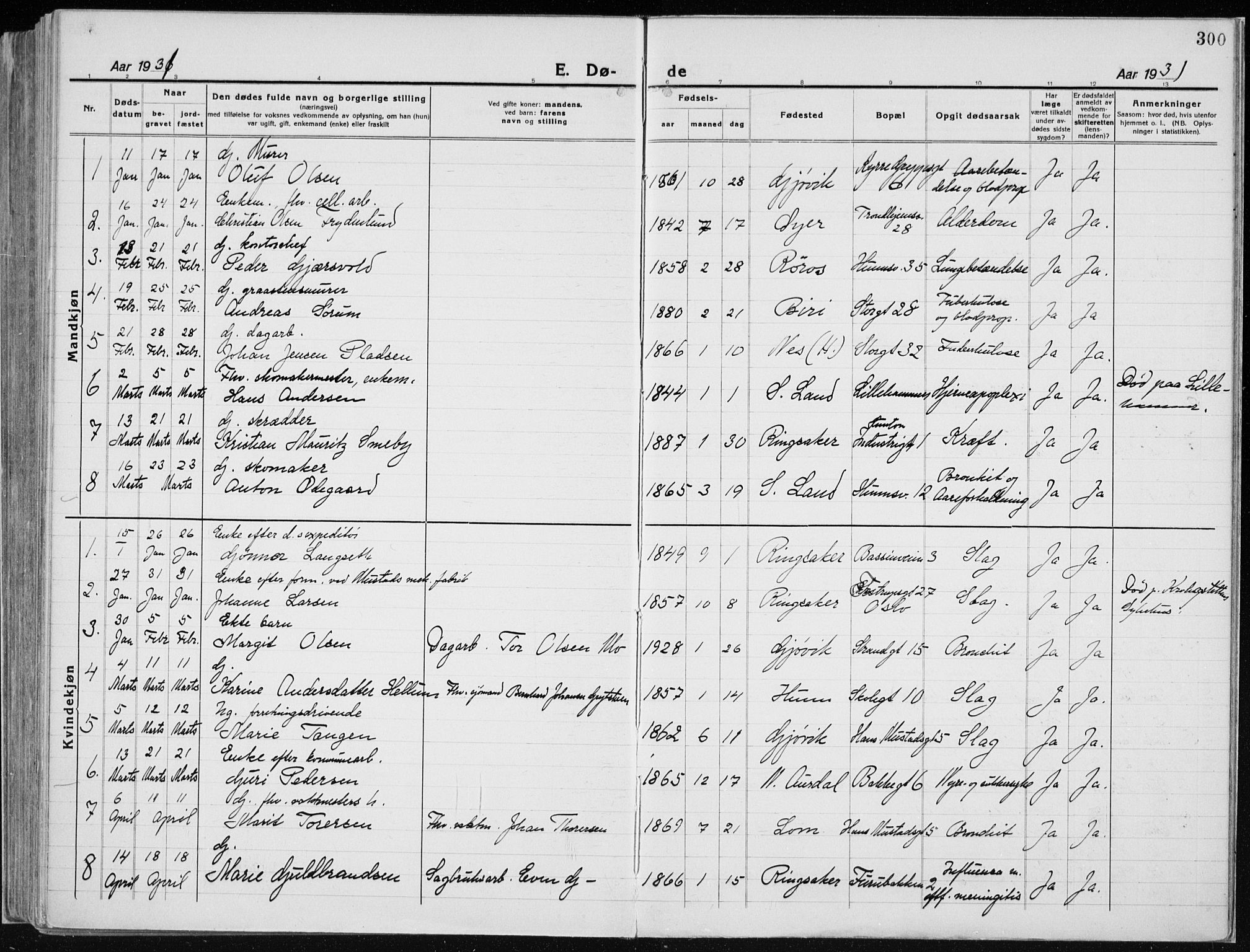 Vardal prestekontor, SAH/PREST-100/H/Ha/Haa/L0015: Parish register (official) no. 15, 1923-1937, p. 300