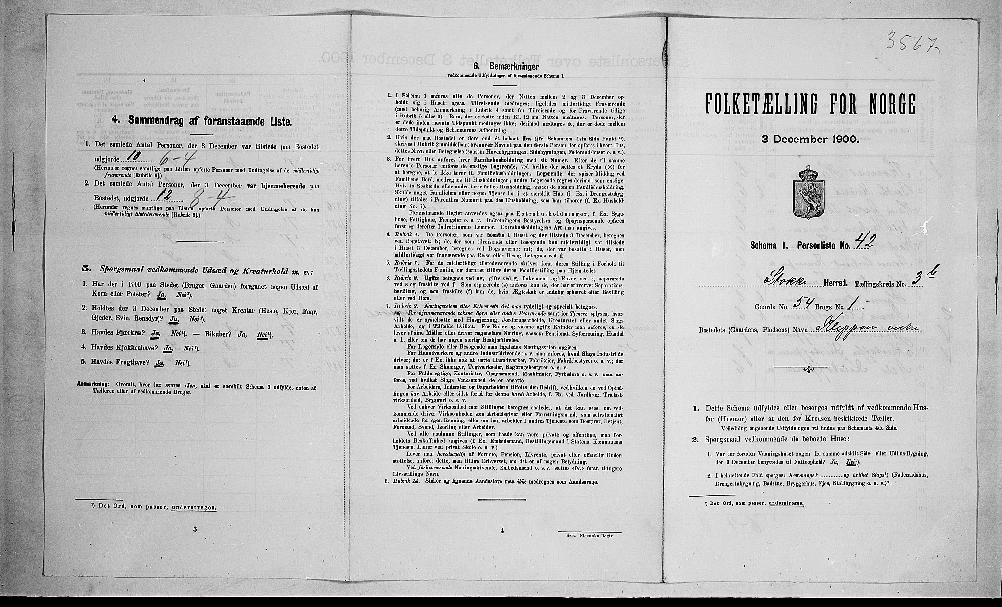 RA, 1900 census for Stokke, 1900, p. 762