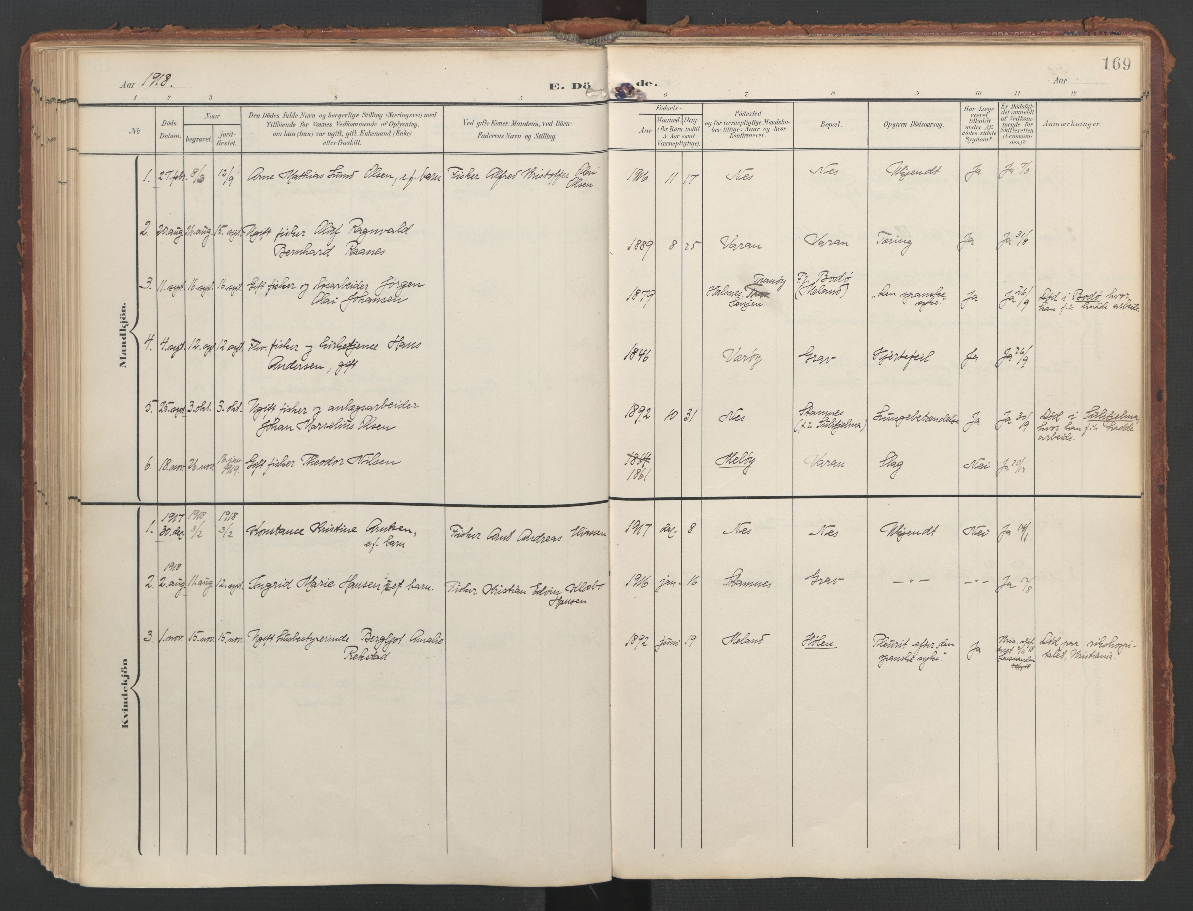 Ministerialprotokoller, klokkerbøker og fødselsregistre - Nordland, AV/SAT-A-1459/808/L0129: Parish register (official) no. 808A02, 1903-1931, p. 169