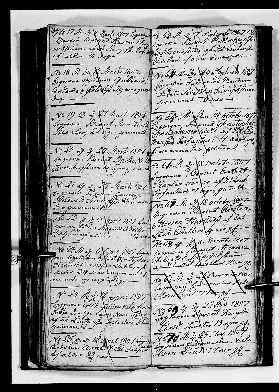 Romedal prestekontor, SAH/PREST-004/L/L0004: Parish register (copy) no. 4, 1807-1814, p. 134-135