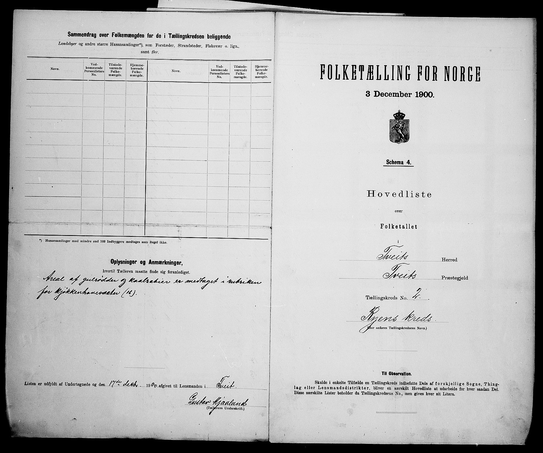 SAK, 1900 census for Tveit, 1900, p. 12