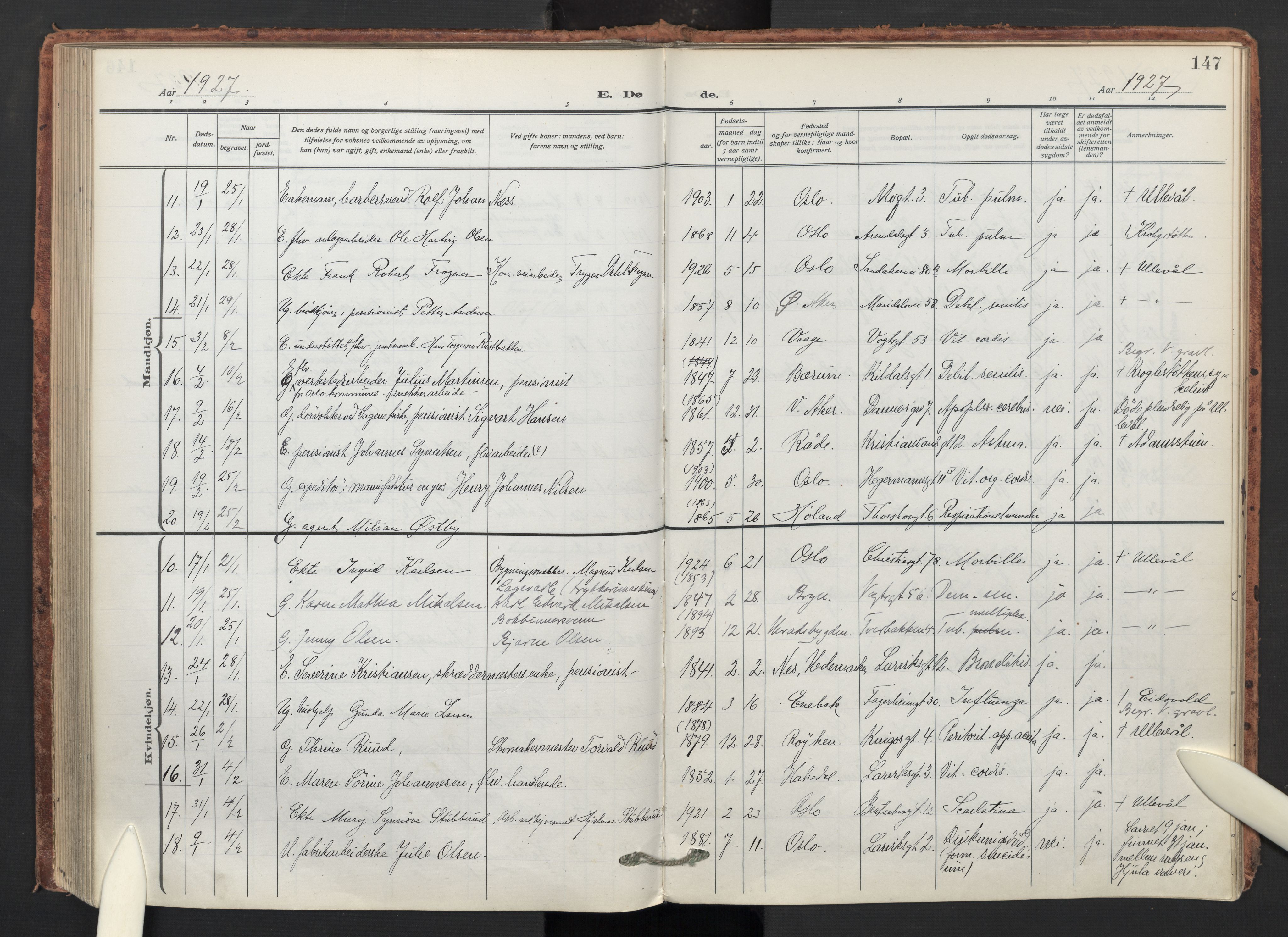 Sagene prestekontor Kirkebøker, AV/SAO-A-10796/F/L0012: Parish register (official) no. 12, 1916-1938, p. 147