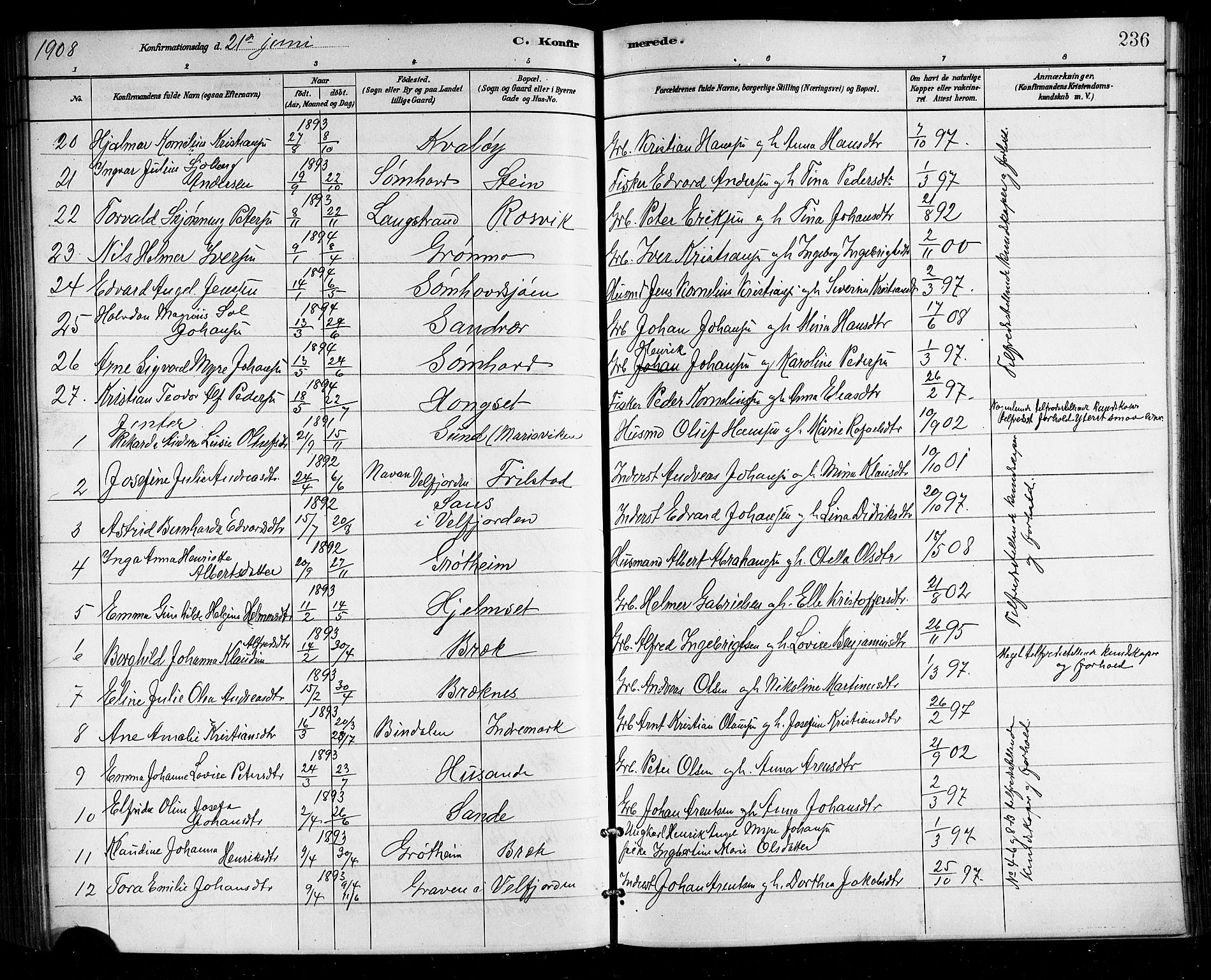 Ministerialprotokoller, klokkerbøker og fødselsregistre - Nordland, SAT/A-1459/812/L0188: Parish register (copy) no. 812C06, 1884-1912, p. 236