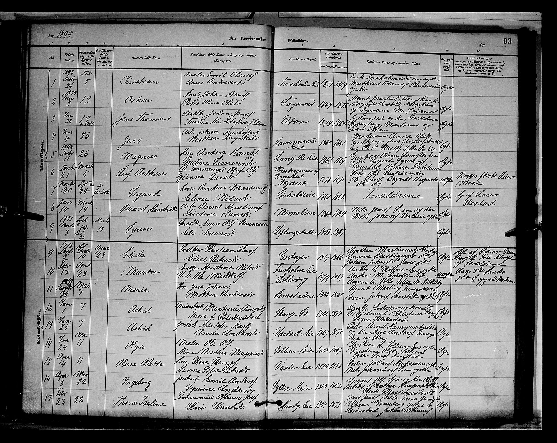 Stange prestekontor, AV/SAH-PREST-002/L/L0009: Parish register (copy) no. 9, 1883-1899, p. 93