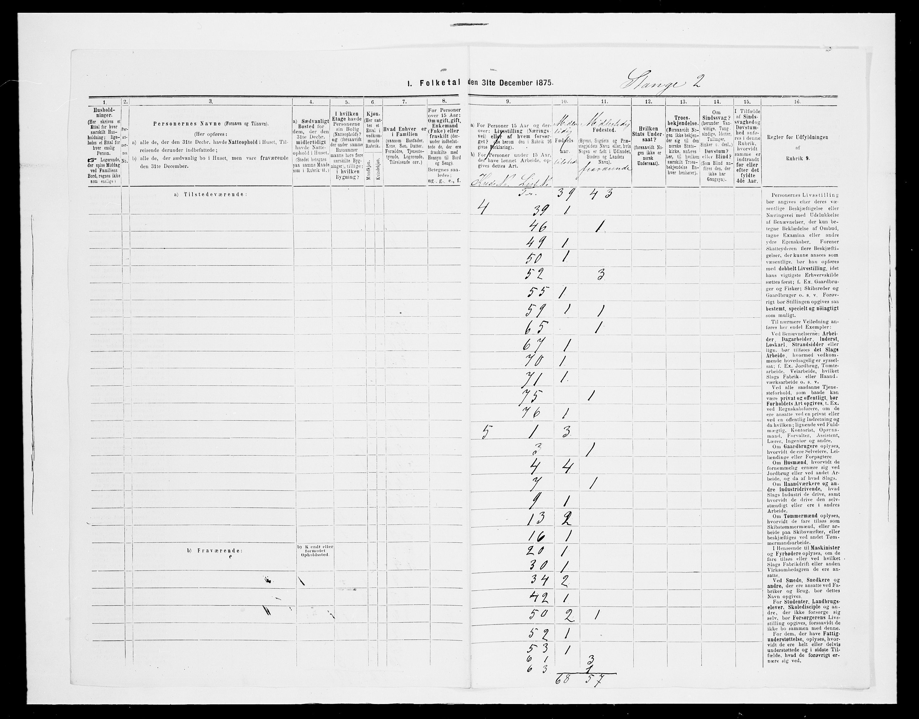 SAH, 1875 census for 0417P Stange, 1875, p. 57