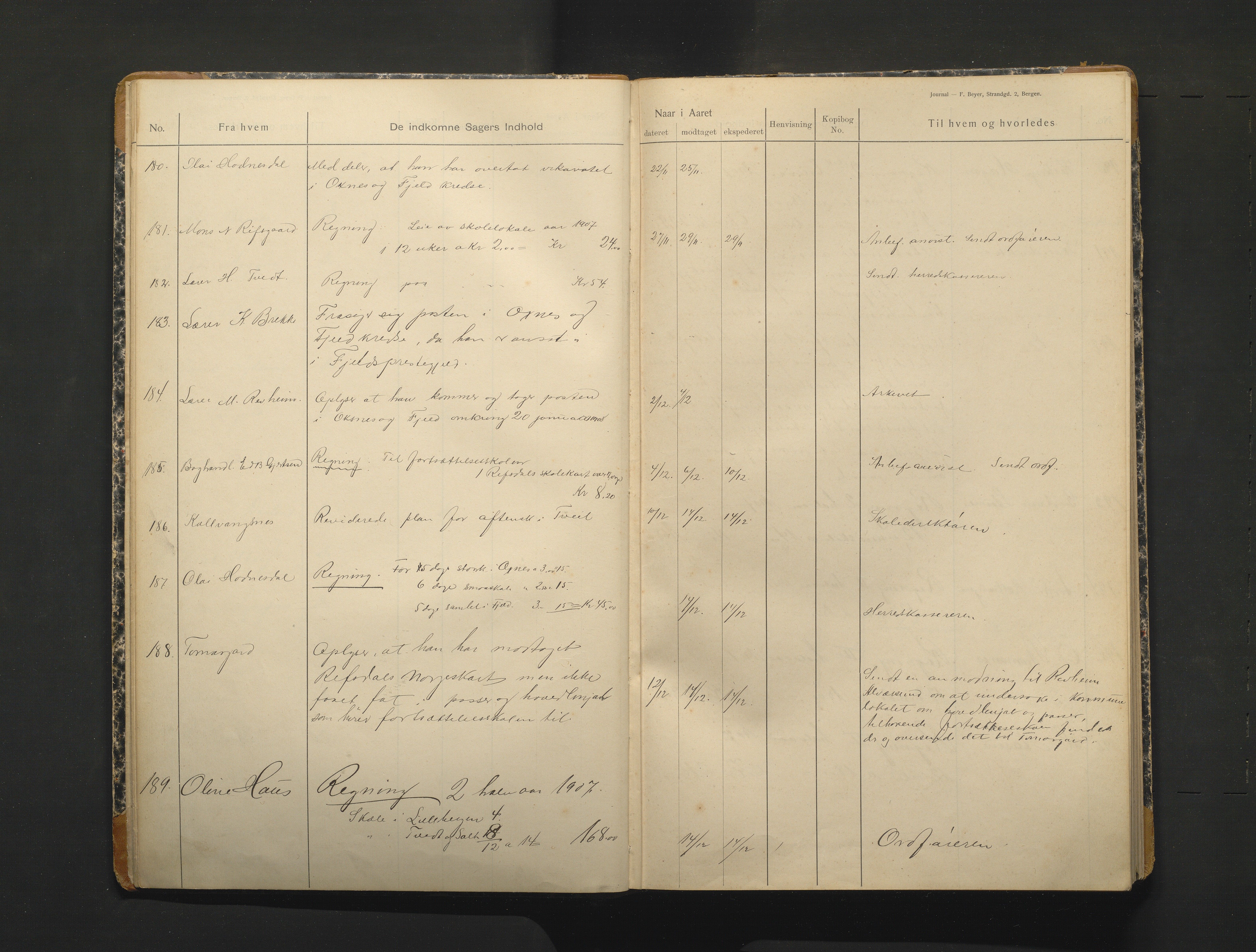 Alversund kommune. Skulestyret, IKAH/1257-211/C/Ca/L0002: Brevjournal for Alversund skulestyre, 1907-1913