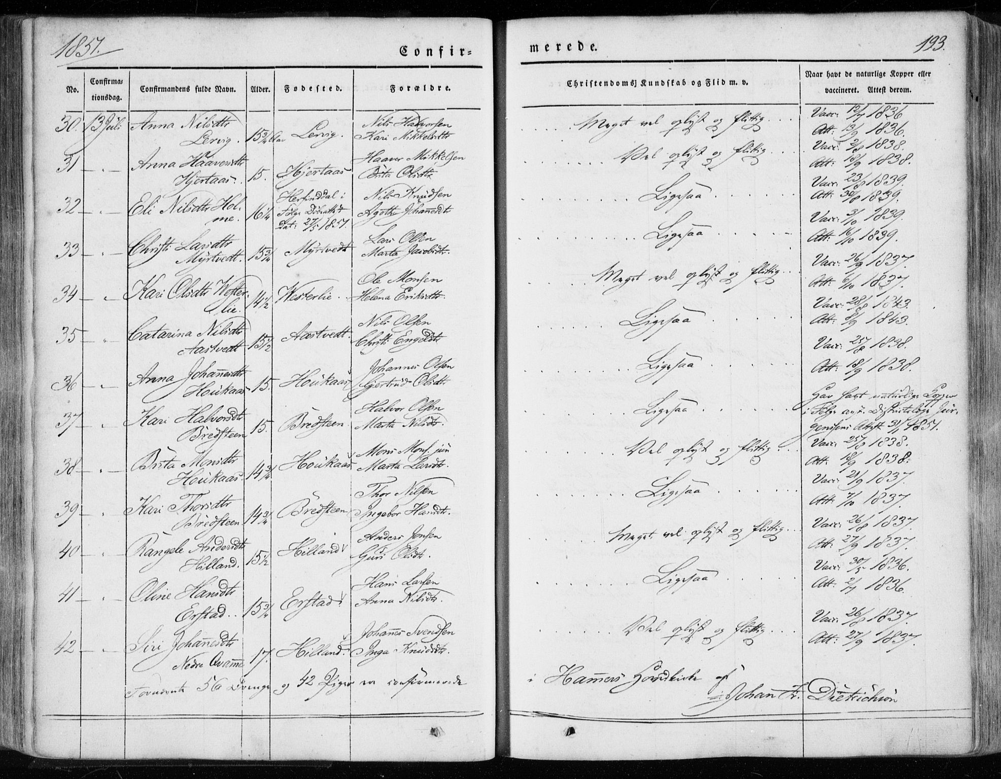 Hamre sokneprestembete, AV/SAB-A-75501/H/Ha/Haa/Haaa/L0013: Parish register (official) no. A 13, 1846-1857, p. 193