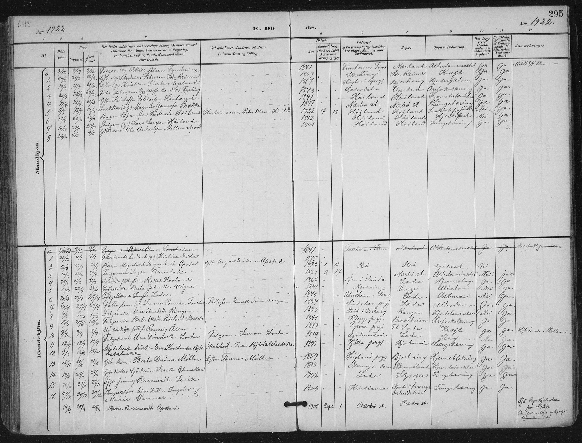 Hå sokneprestkontor, SAST/A-101801/002/B/L0001: Parish register (official) no. A 11, 1897-1924, p. 295