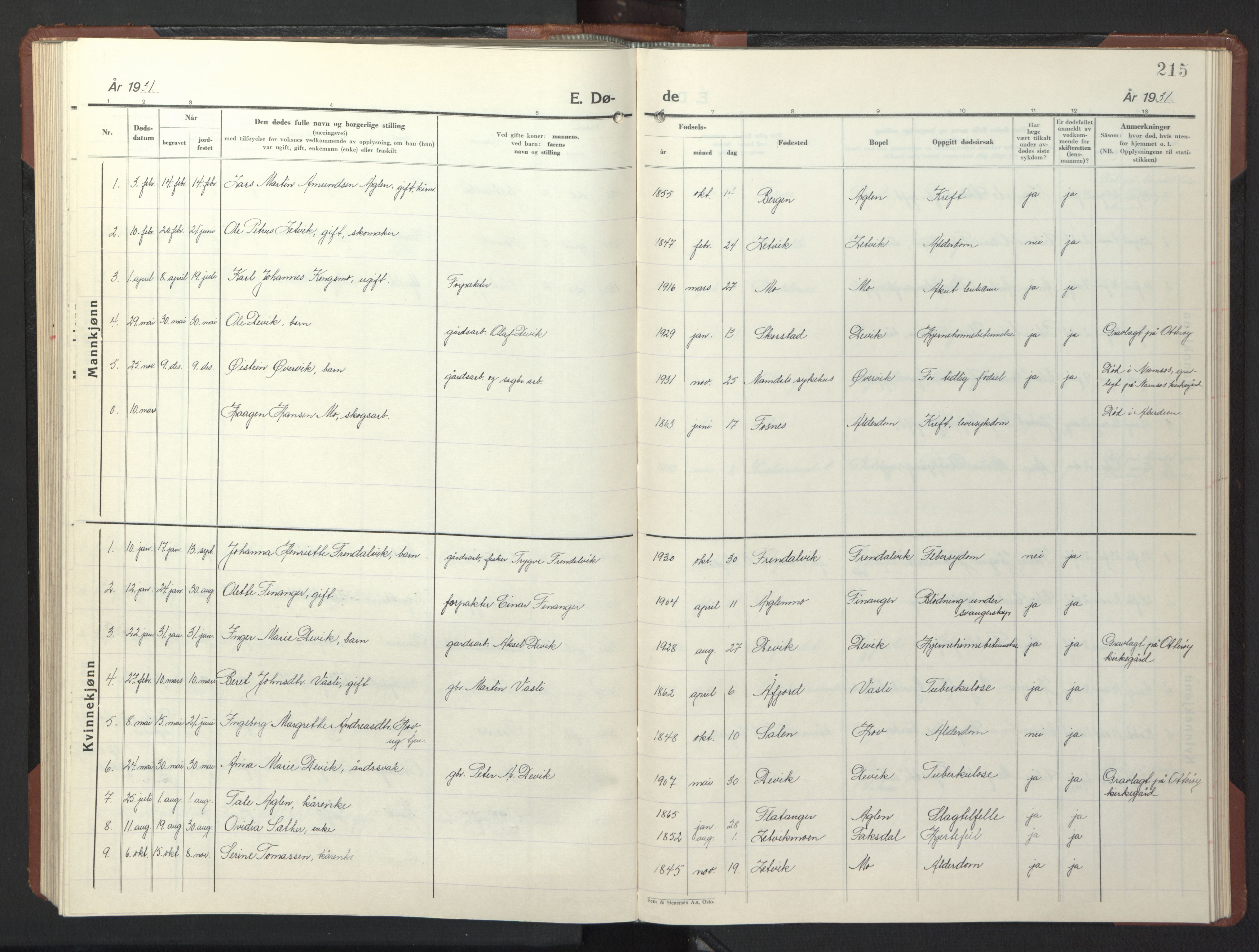 Ministerialprotokoller, klokkerbøker og fødselsregistre - Nord-Trøndelag, SAT/A-1458/773/L0625: Parish register (copy) no. 773C01, 1910-1952, p. 215