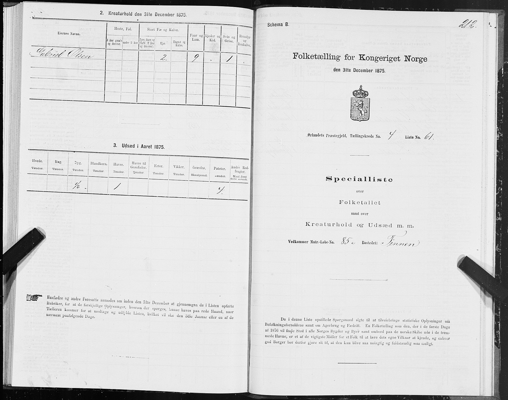 SAT, 1875 census for 1621P Ørland, 1875, p. 2212