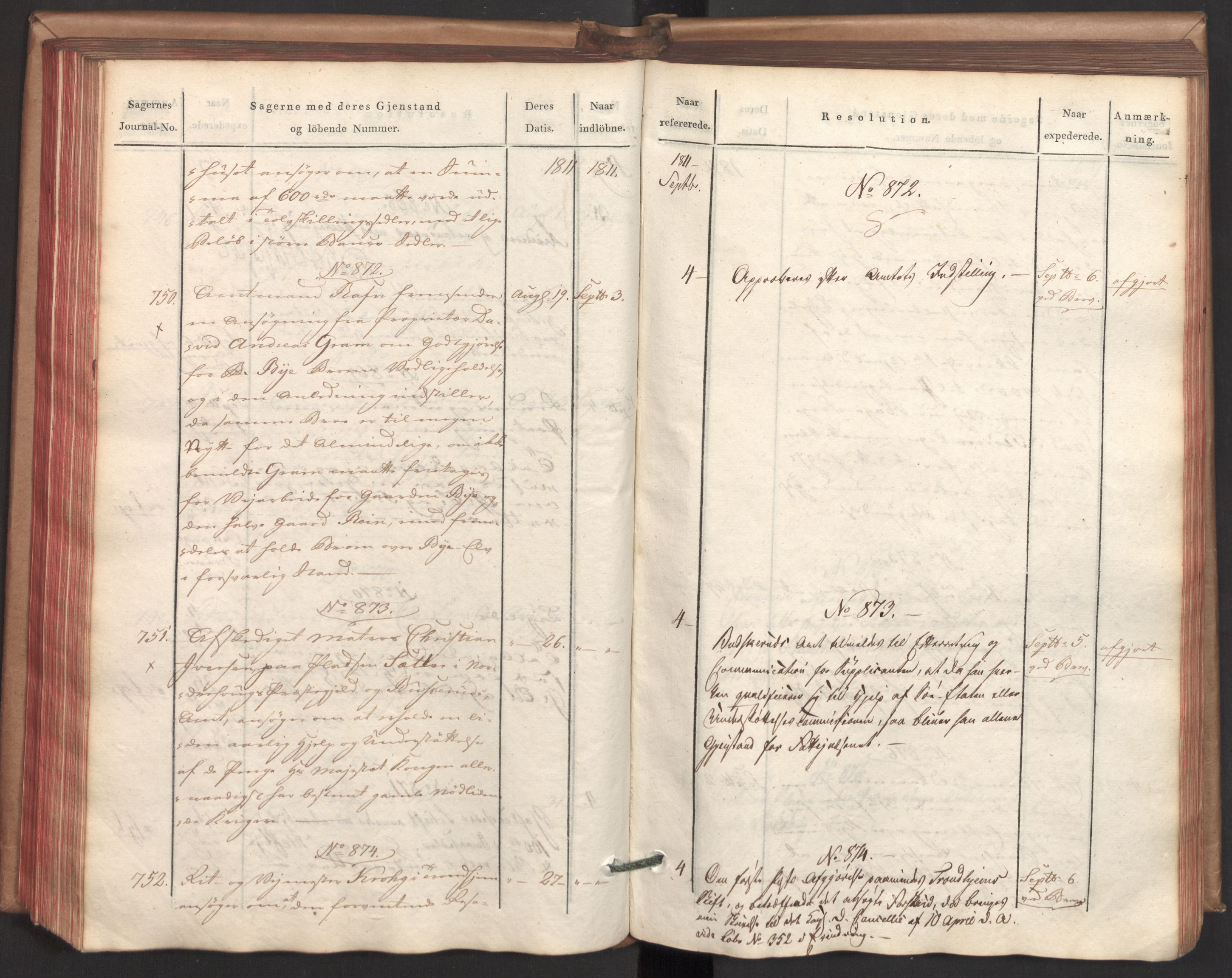 Stattholderembetet 1810-1814, 2. kontor (Kontor B), AV/RA-EA-5432/Ab/L0002: Referatprotokoll,  j.nr. 291-1001,  l.nr. 348-1179, 1811, p. 181