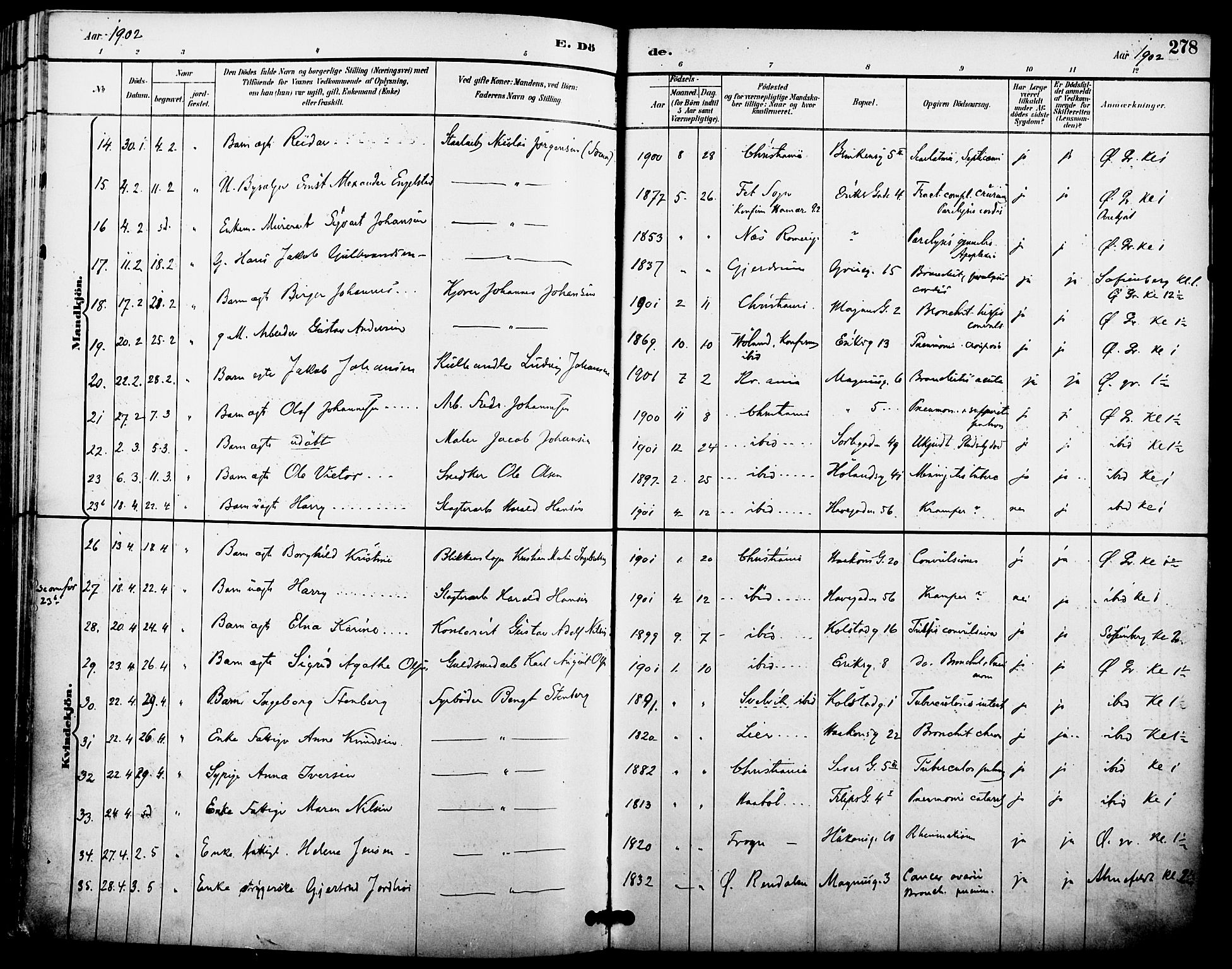 Kampen prestekontor Kirkebøker, SAO/A-10853/F/Fa/L0008: Parish register (official) no. I 8, 1892-1902, p. 278