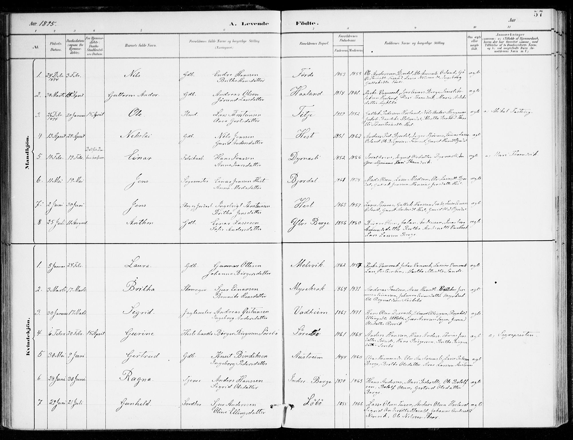 Lavik sokneprestembete, SAB/A-80901: Parish register (official) no. C 1, 1882-1904, p. 57
