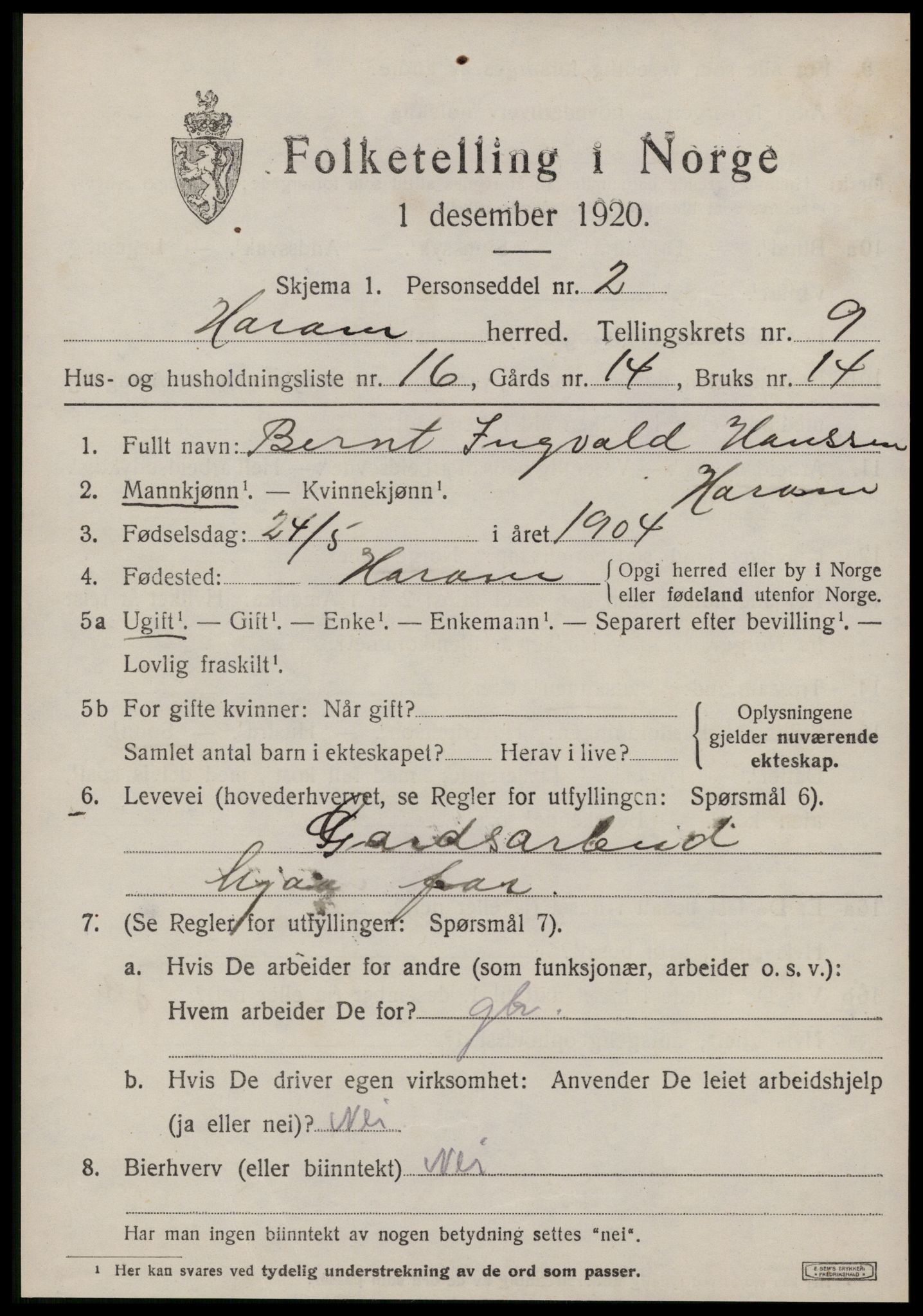 SAT, 1920 census for Haram, 1920, p. 5287