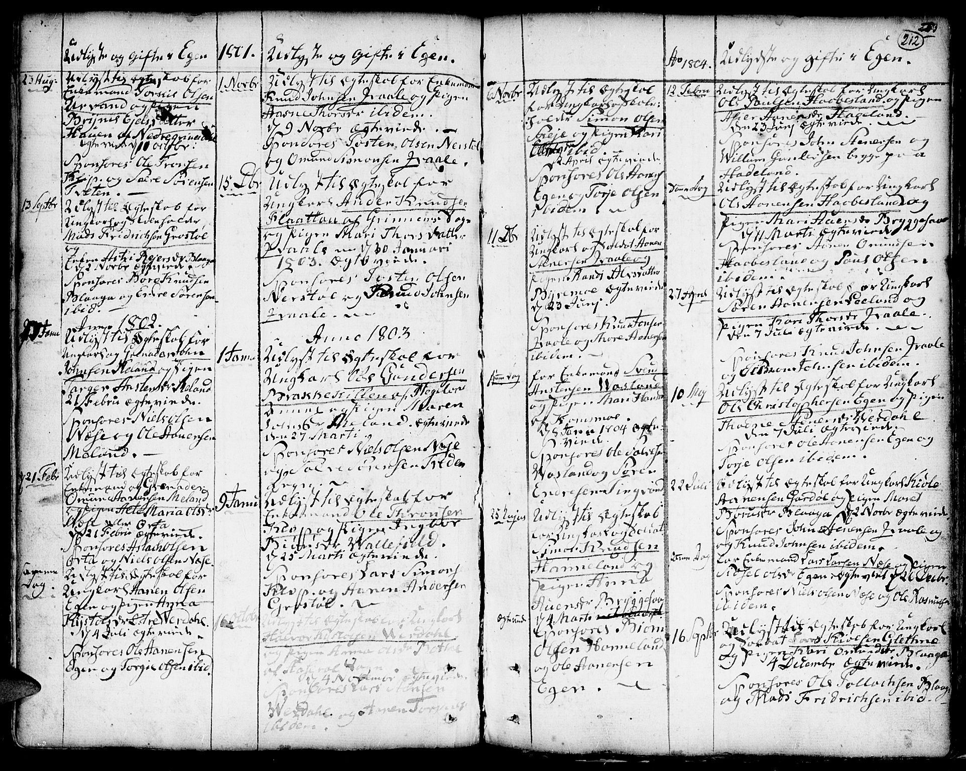 Hægebostad sokneprestkontor, AV/SAK-1111-0024/F/Fa/Faa/L0001: Parish register (official) no. A 1 /2, 1760-1823, p. 212
