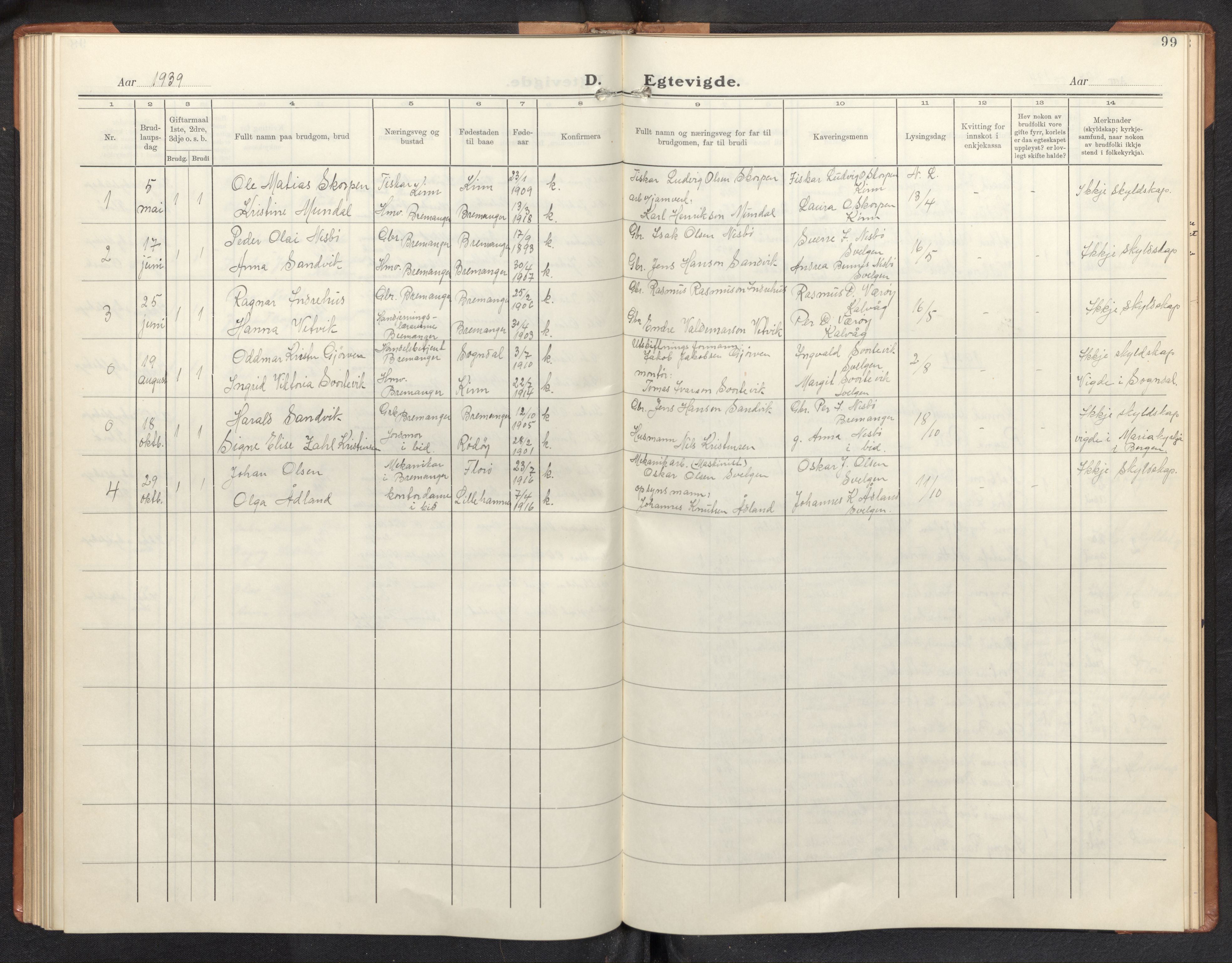 Davik sokneprestembete, AV/SAB-A-79701/H/Hab/Habb/L0002: Parish register (copy) no. B 2, 1929-1951, p. 98b-99a