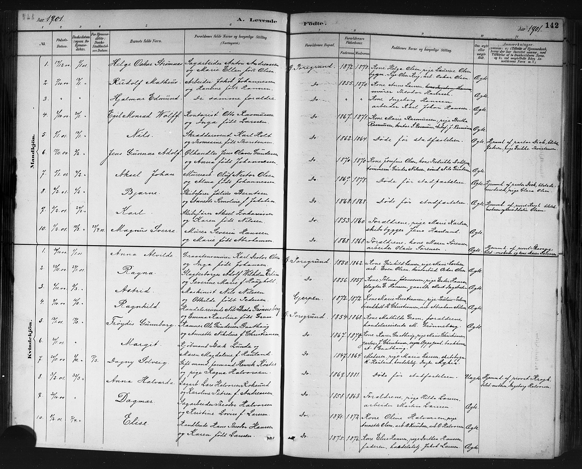 Porsgrunn kirkebøker , SAKO/A-104/G/Gb/L0005: Parish register (copy) no. II 5, 1883-1915, p. 142