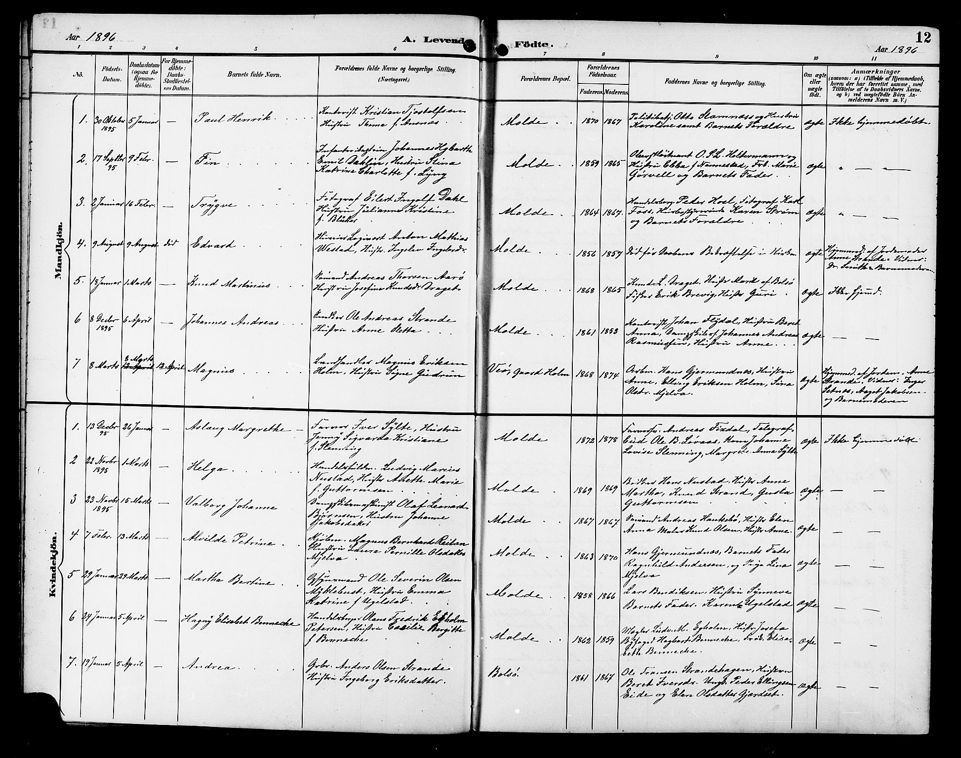 Ministerialprotokoller, klokkerbøker og fødselsregistre - Møre og Romsdal, SAT/A-1454/558/L0702: Parish register (copy) no. 558C03, 1894-1915, p. 12