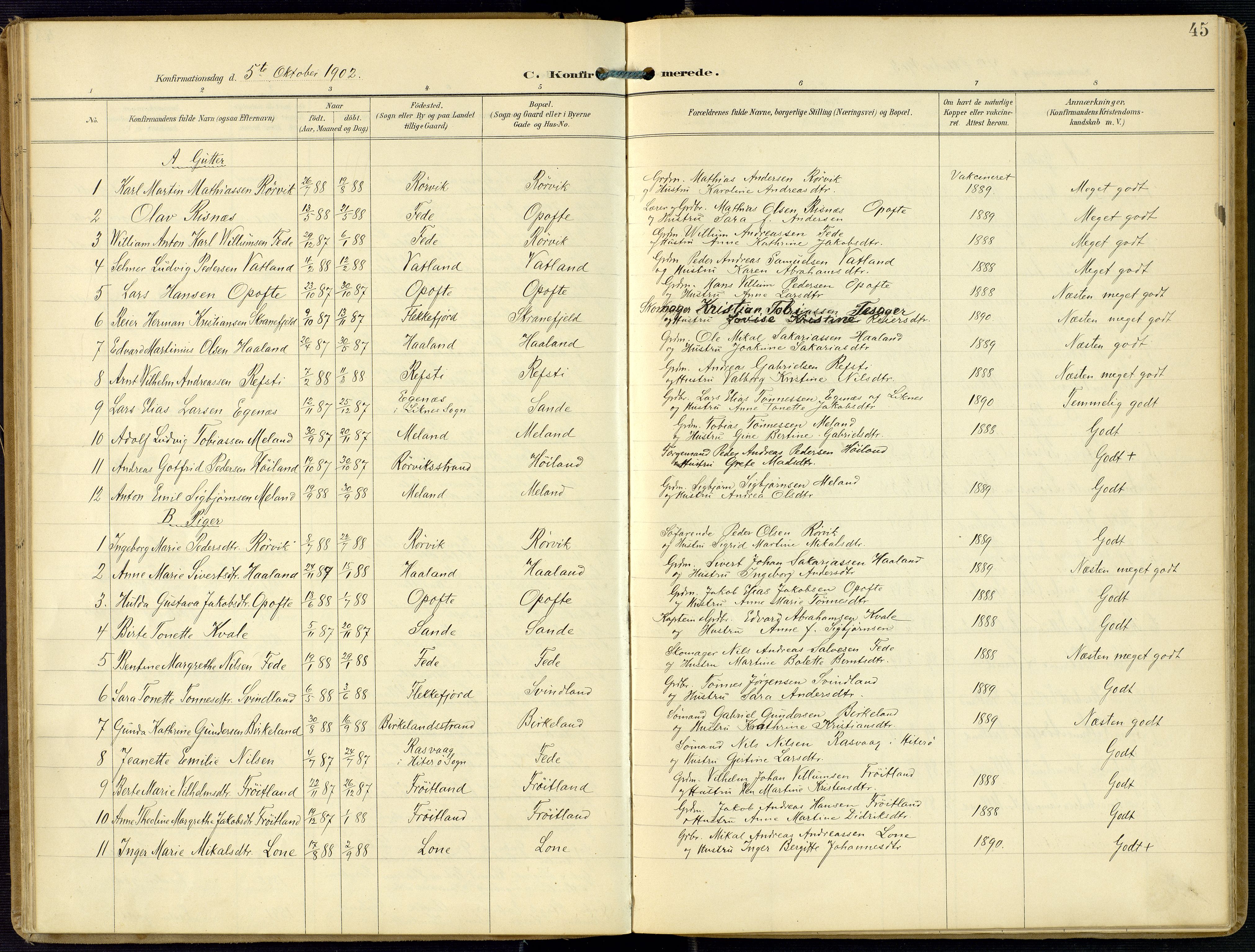 Kvinesdal sokneprestkontor, AV/SAK-1111-0026/F/Fa/Faa/L0005: Parish register (official) no. A 5, 1898-1915, p. 45