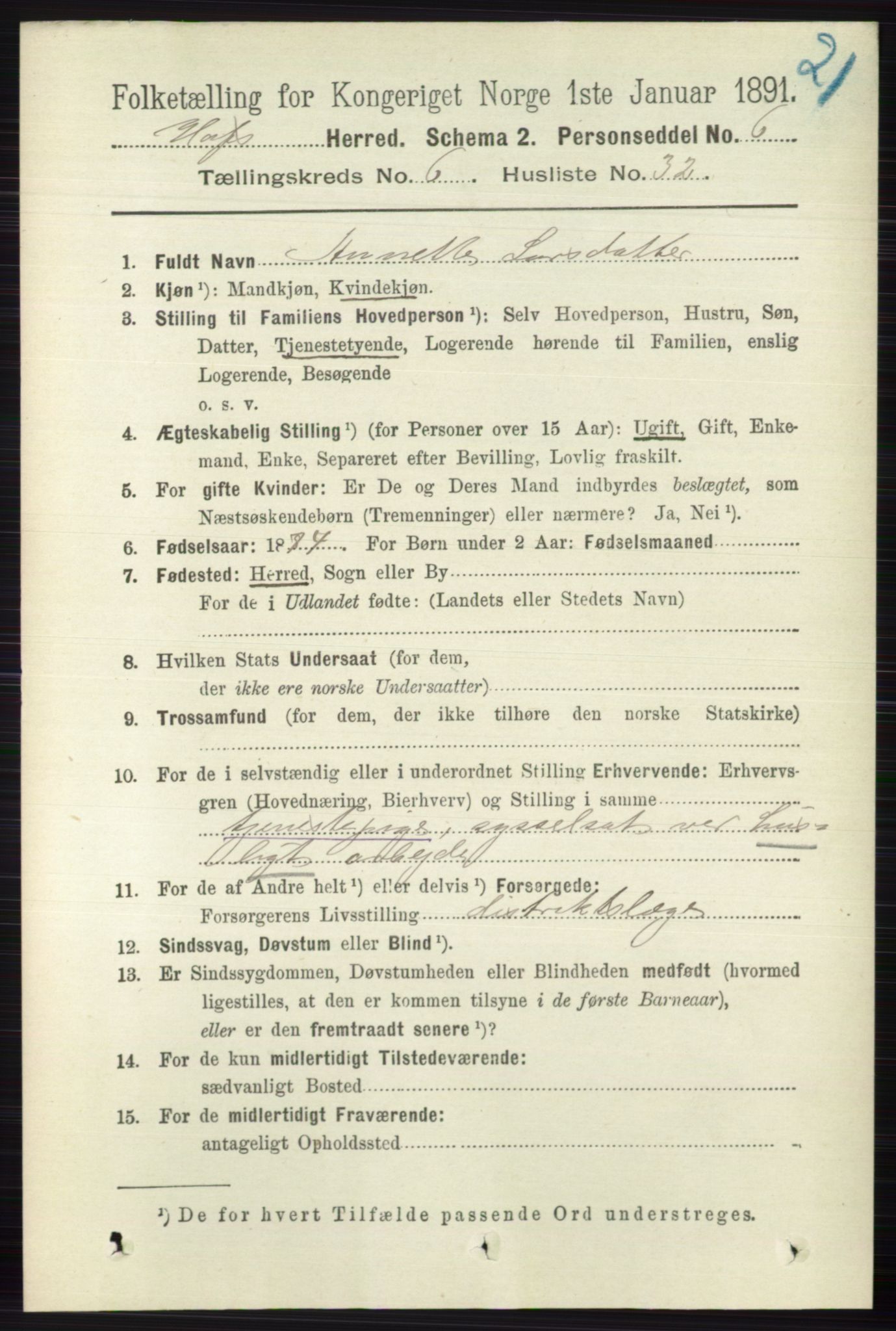 RA, 1891 census for 0714 Hof, 1891, p. 1992