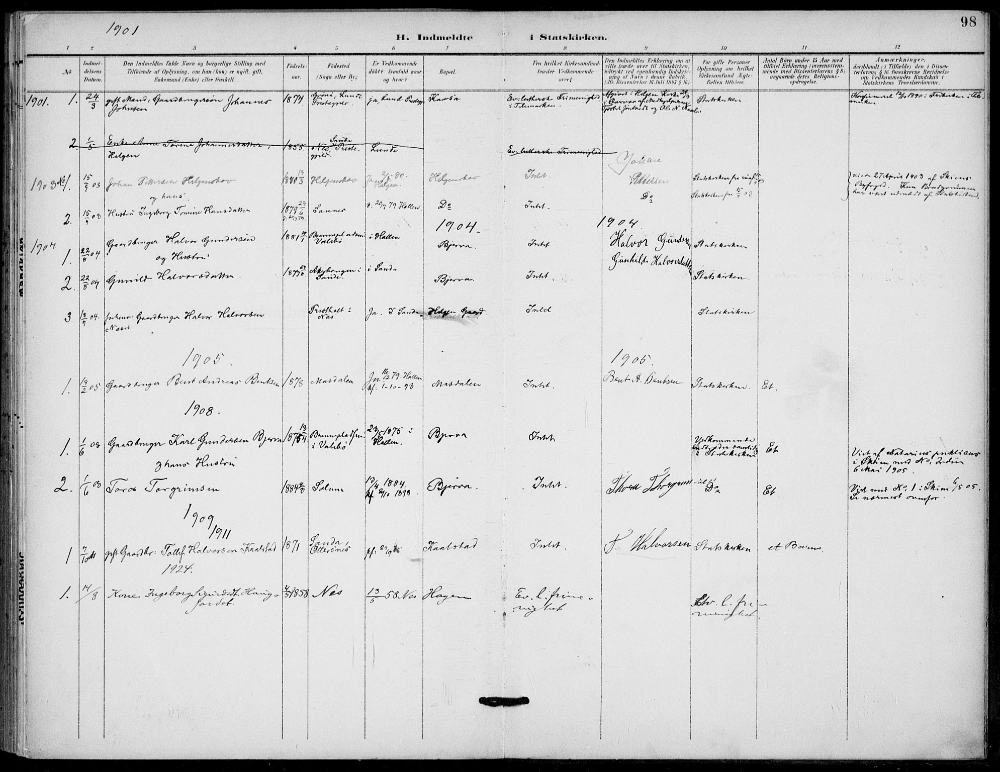 Holla kirkebøker, AV/SAKO-A-272/F/Fa/L0011: Parish register (official) no. 11, 1897-1928, p. 98