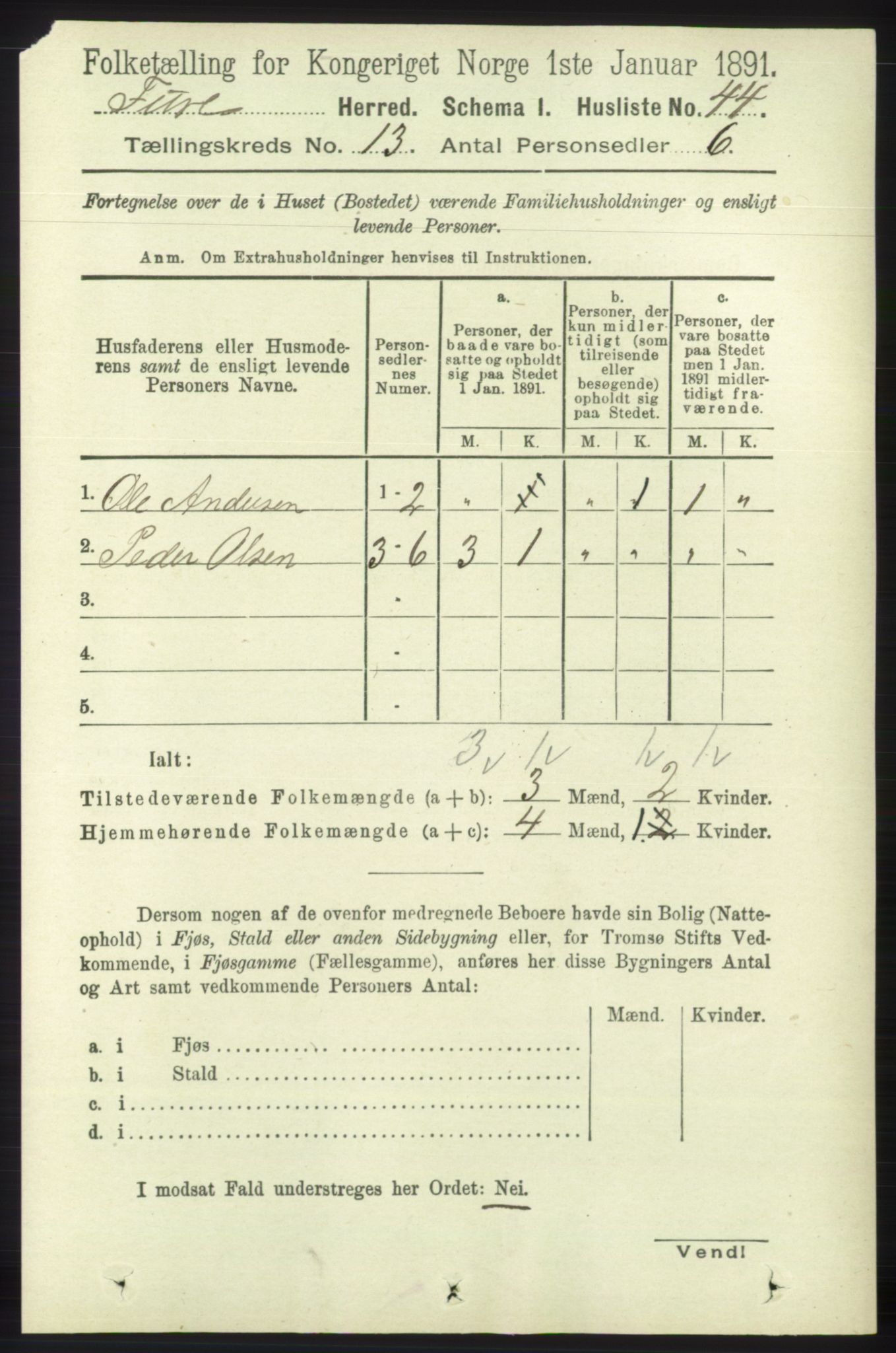 RA, 1891 census for 1241 Fusa, 1891, p. 2835