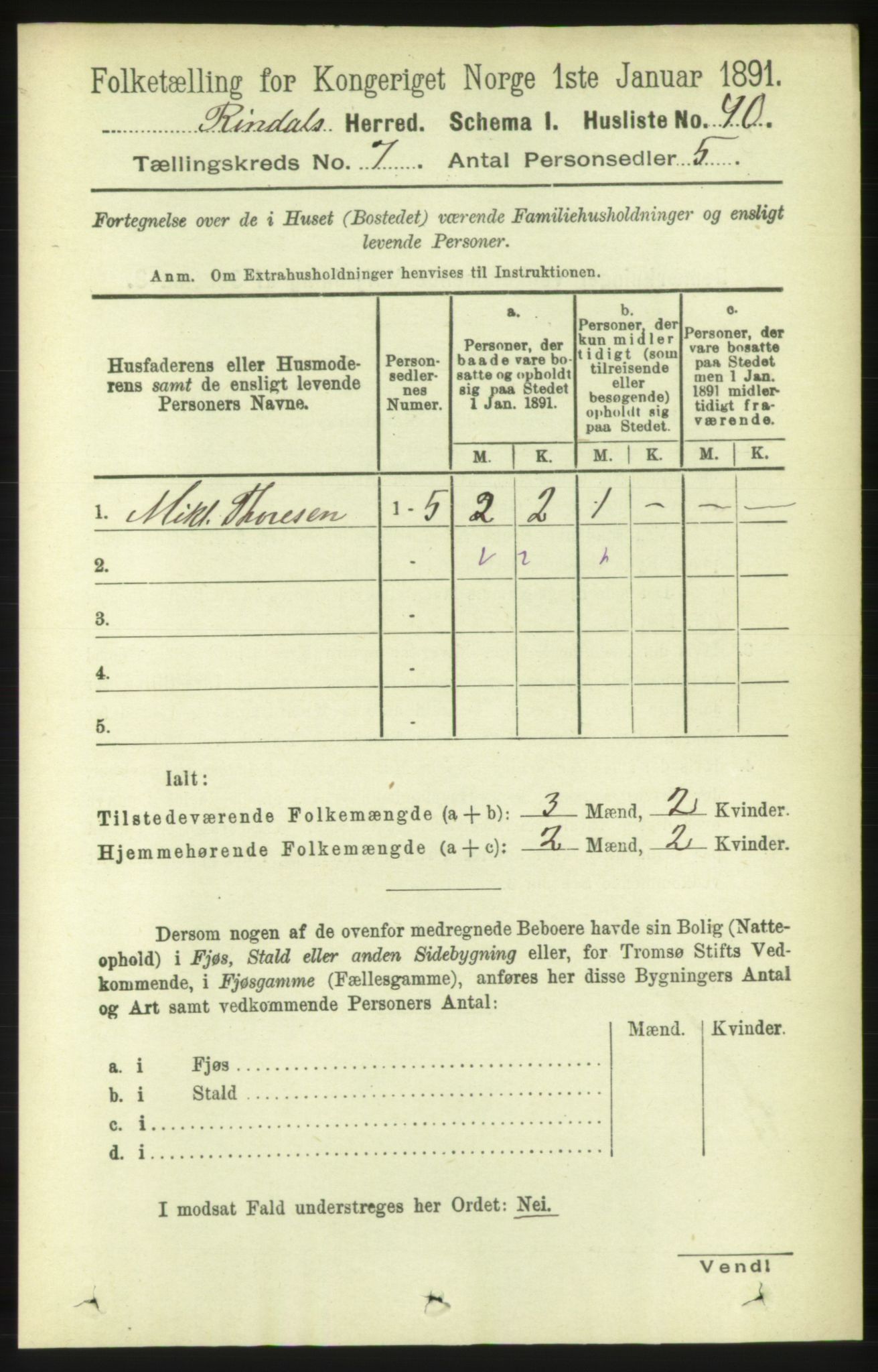 RA, 1891 census for 1567 Rindal, 1891, p. 2003