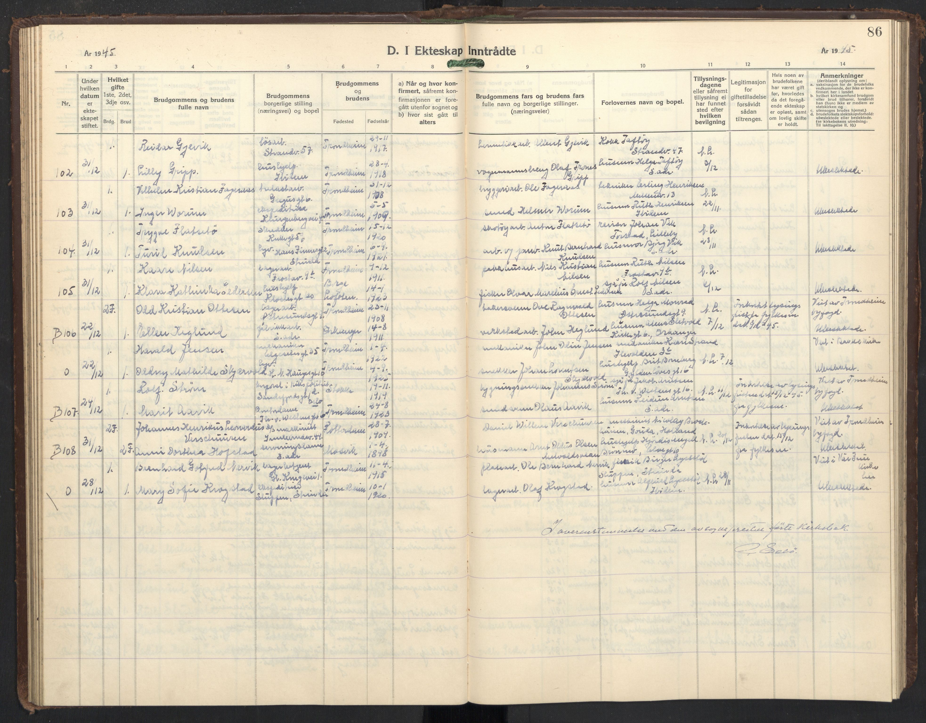 Ministerialprotokoller, klokkerbøker og fødselsregistre - Sør-Trøndelag, SAT/A-1456/605/L0263: Parish register (copy) no. 605C10, 1938-1949, p. 86