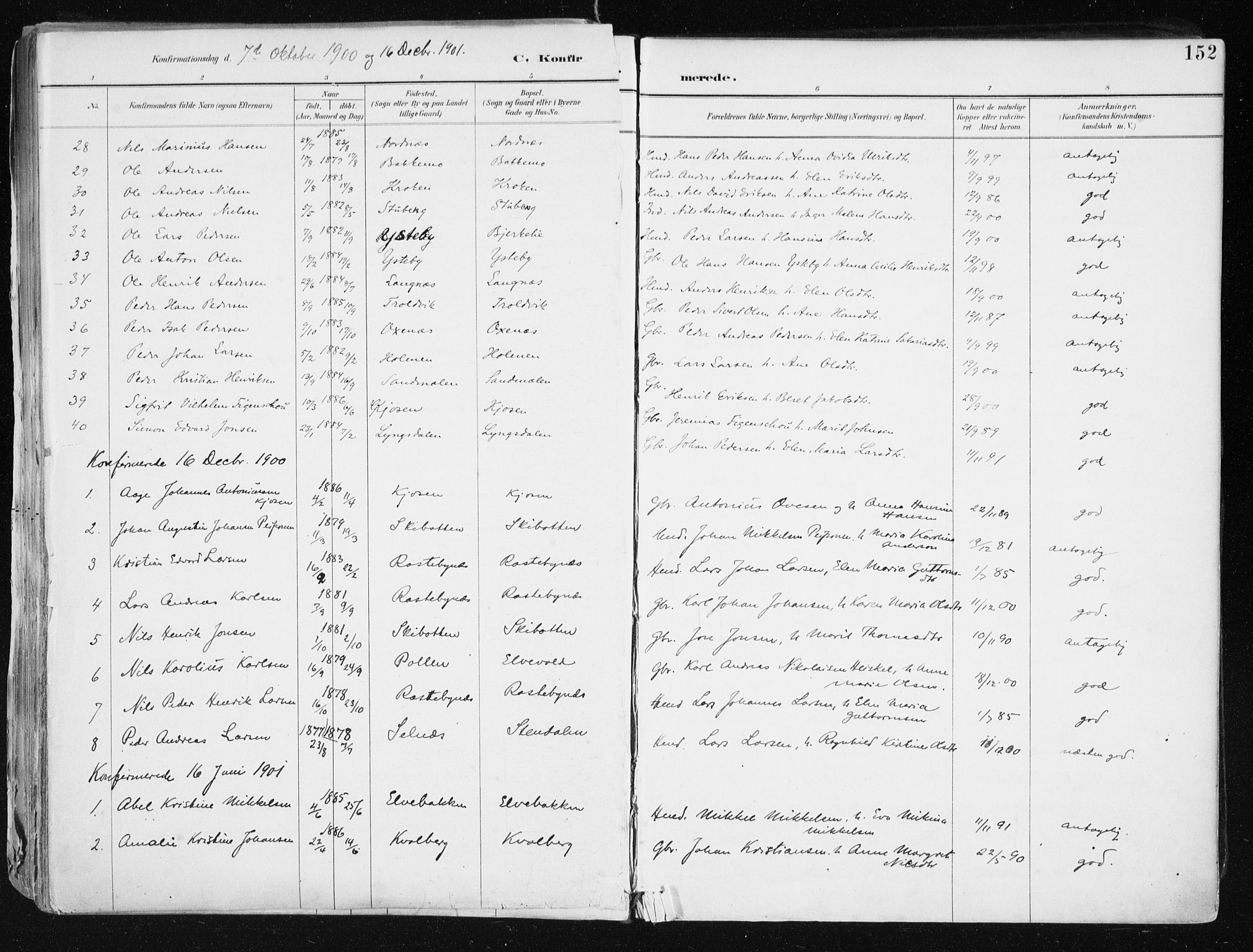 Lyngen sokneprestembete, SATØ/S-1289/H/He/Hea/L0008kirke: Parish register (official) no. 8, 1891-1902, p. 152
