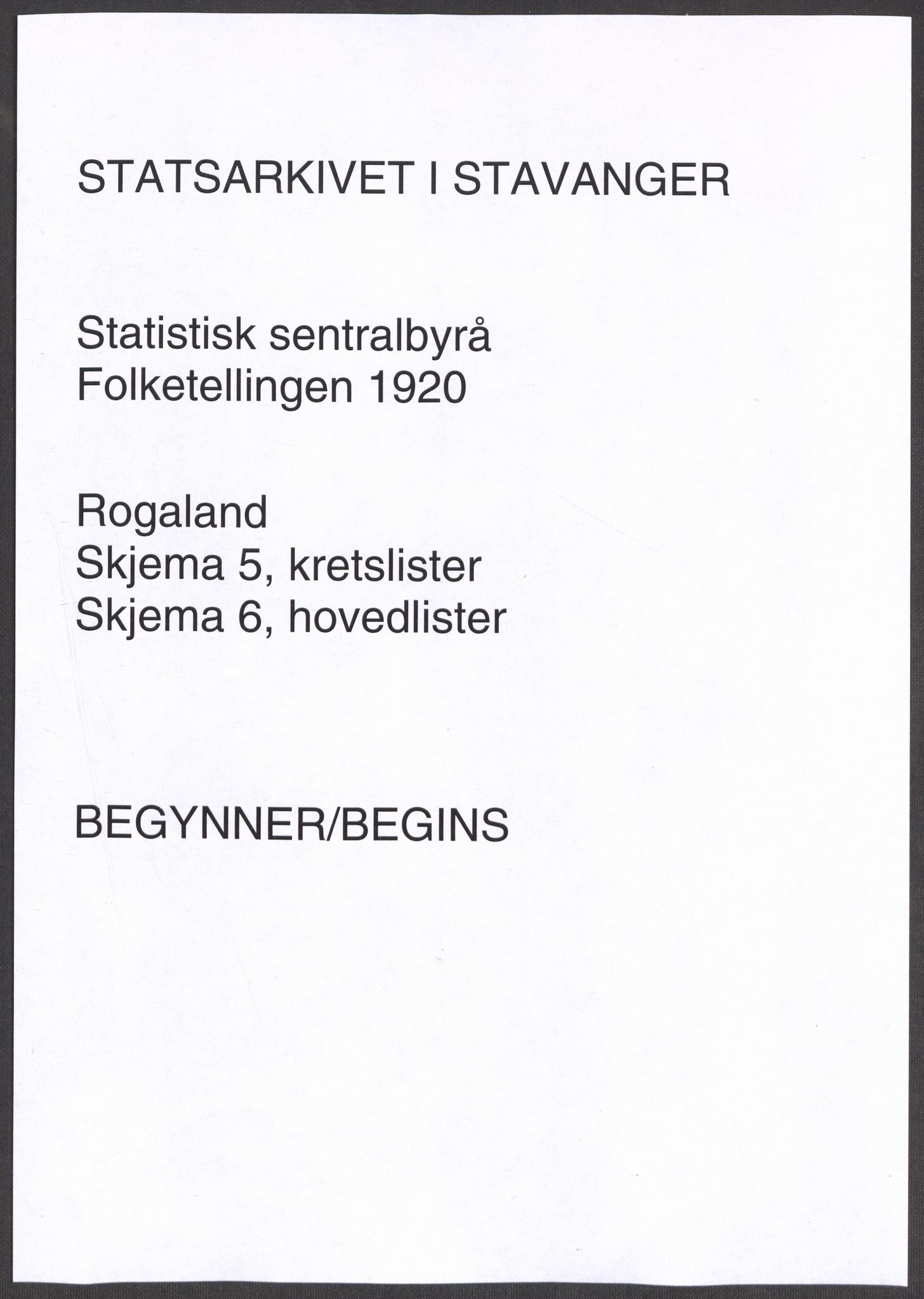 SAST, 1920 census for Egersund town, 1920, p. 1