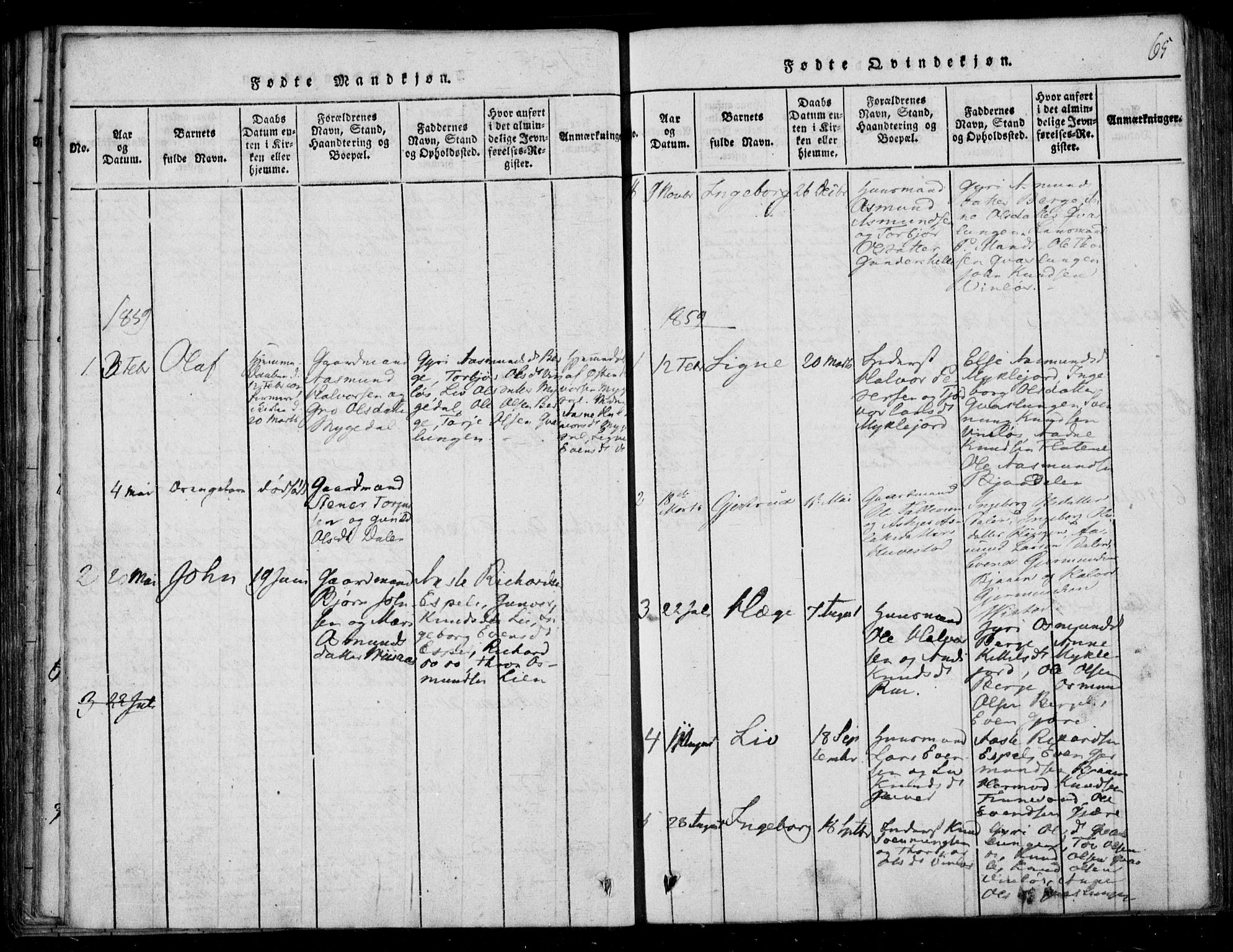 Lårdal kirkebøker, SAKO/A-284/F/Fb/L0001: Parish register (official) no. II 1, 1815-1860, p. 65