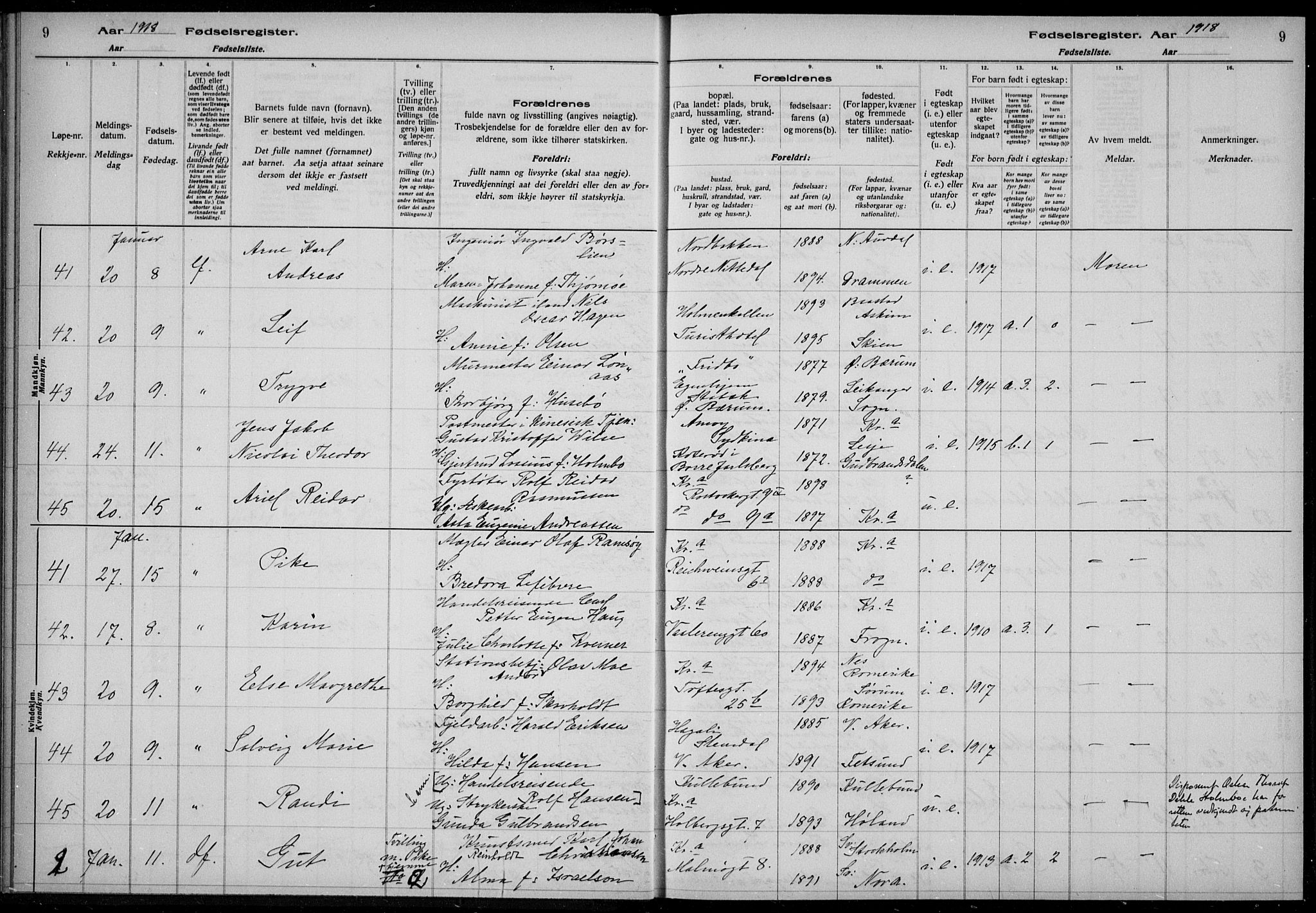 Rikshospitalet prestekontor Kirkebøker, AV/SAO-A-10309b/J/L0003: Birth register no. 3, 1918-1918, p. 9