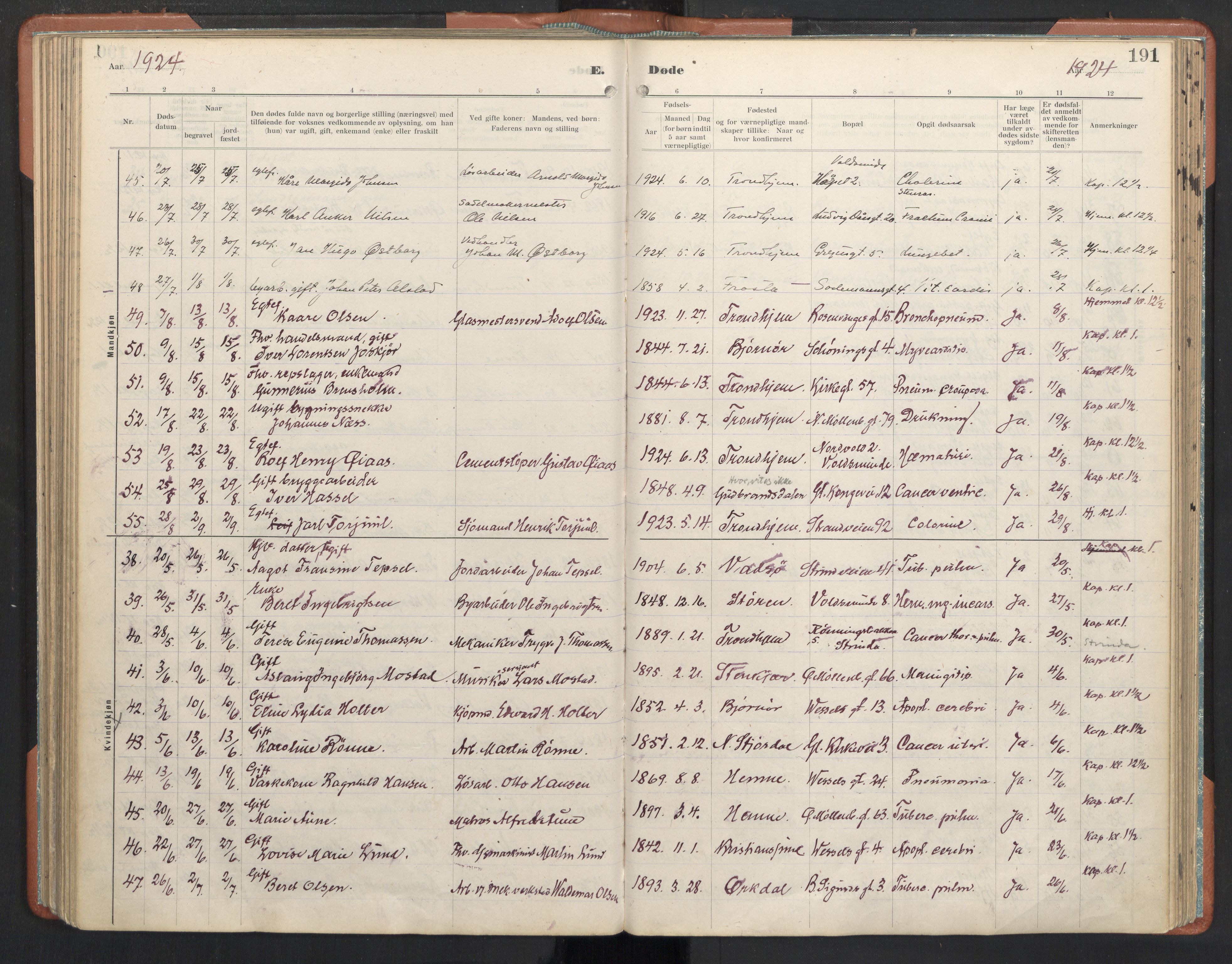 Ministerialprotokoller, klokkerbøker og fødselsregistre - Sør-Trøndelag, AV/SAT-A-1456/605/L0245: Parish register (official) no. 605A07, 1916-1938, p. 191