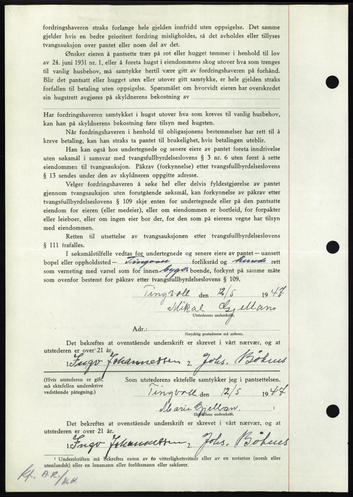 Nordmøre sorenskriveri, AV/SAT-A-4132/1/2/2Ca: Mortgage book no. B96, 1947-1947, Diary no: : 1117/1947