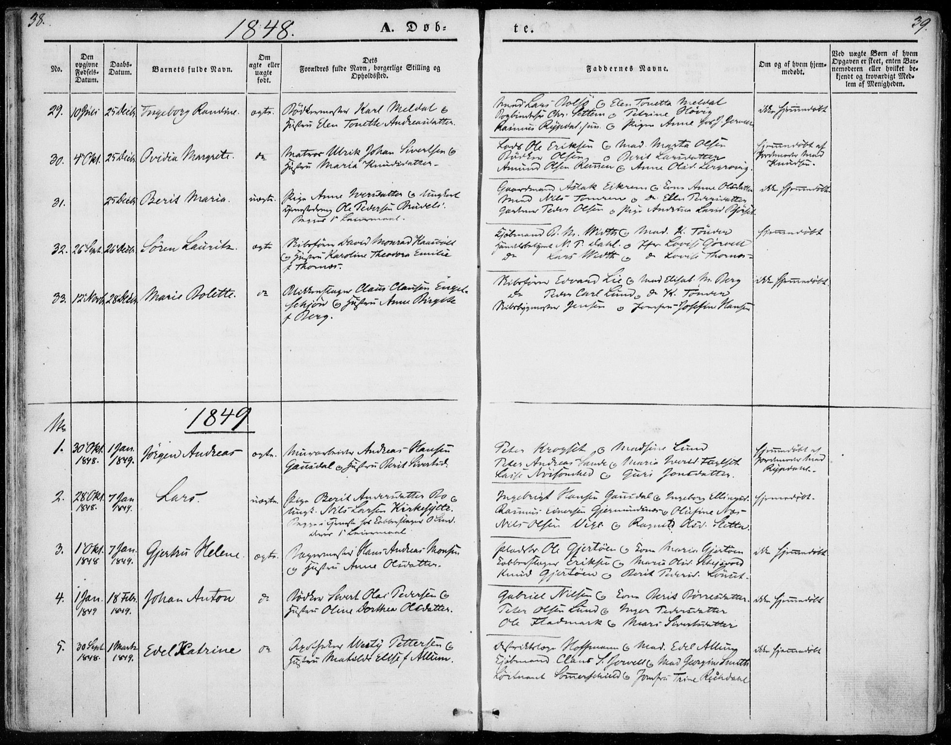 Ministerialprotokoller, klokkerbøker og fødselsregistre - Møre og Romsdal, SAT/A-1454/558/L0689: Parish register (official) no. 558A03, 1843-1872, p. 38-39