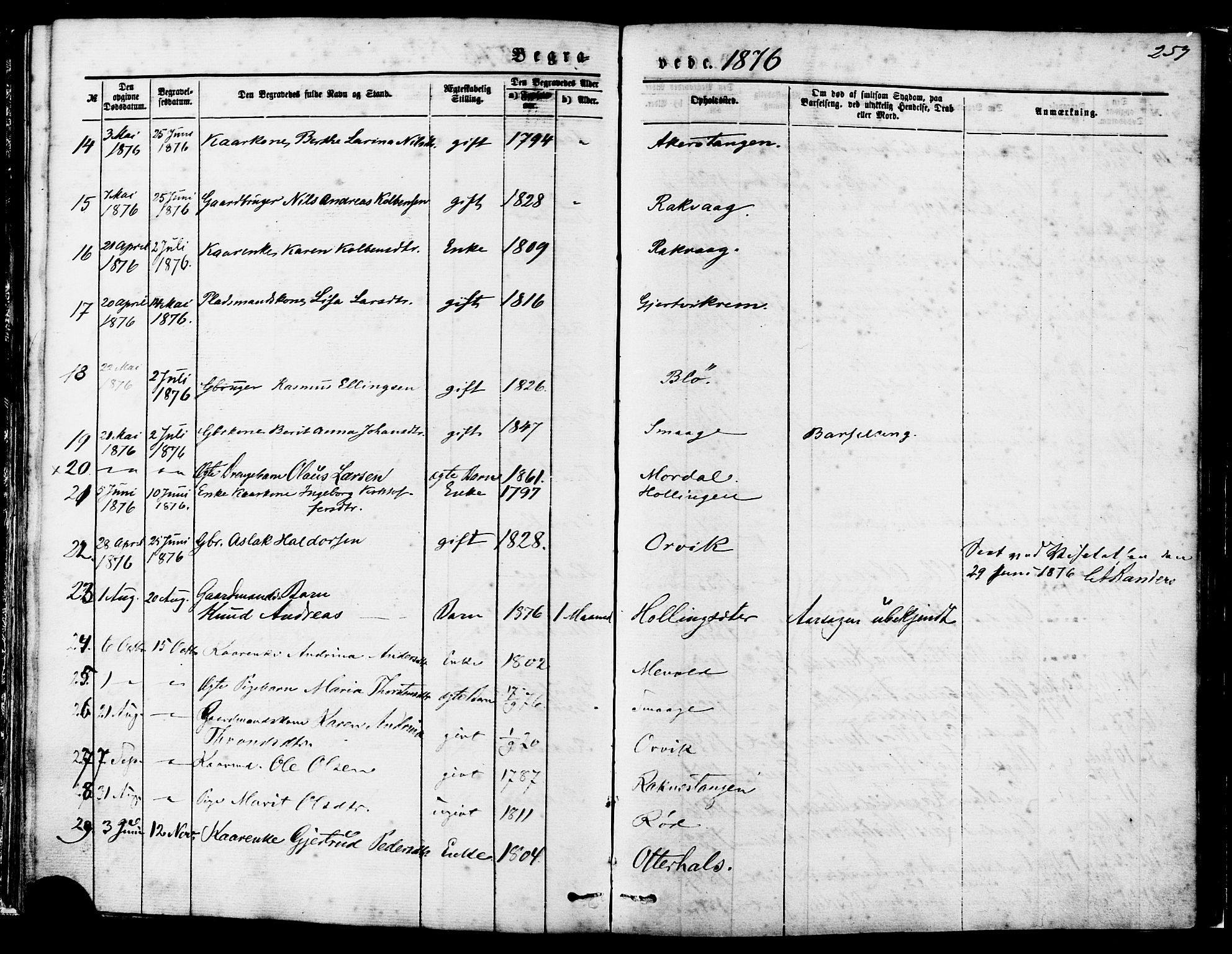 Ministerialprotokoller, klokkerbøker og fødselsregistre - Møre og Romsdal, AV/SAT-A-1454/560/L0720: Parish register (official) no. 560A04, 1873-1878, p. 257