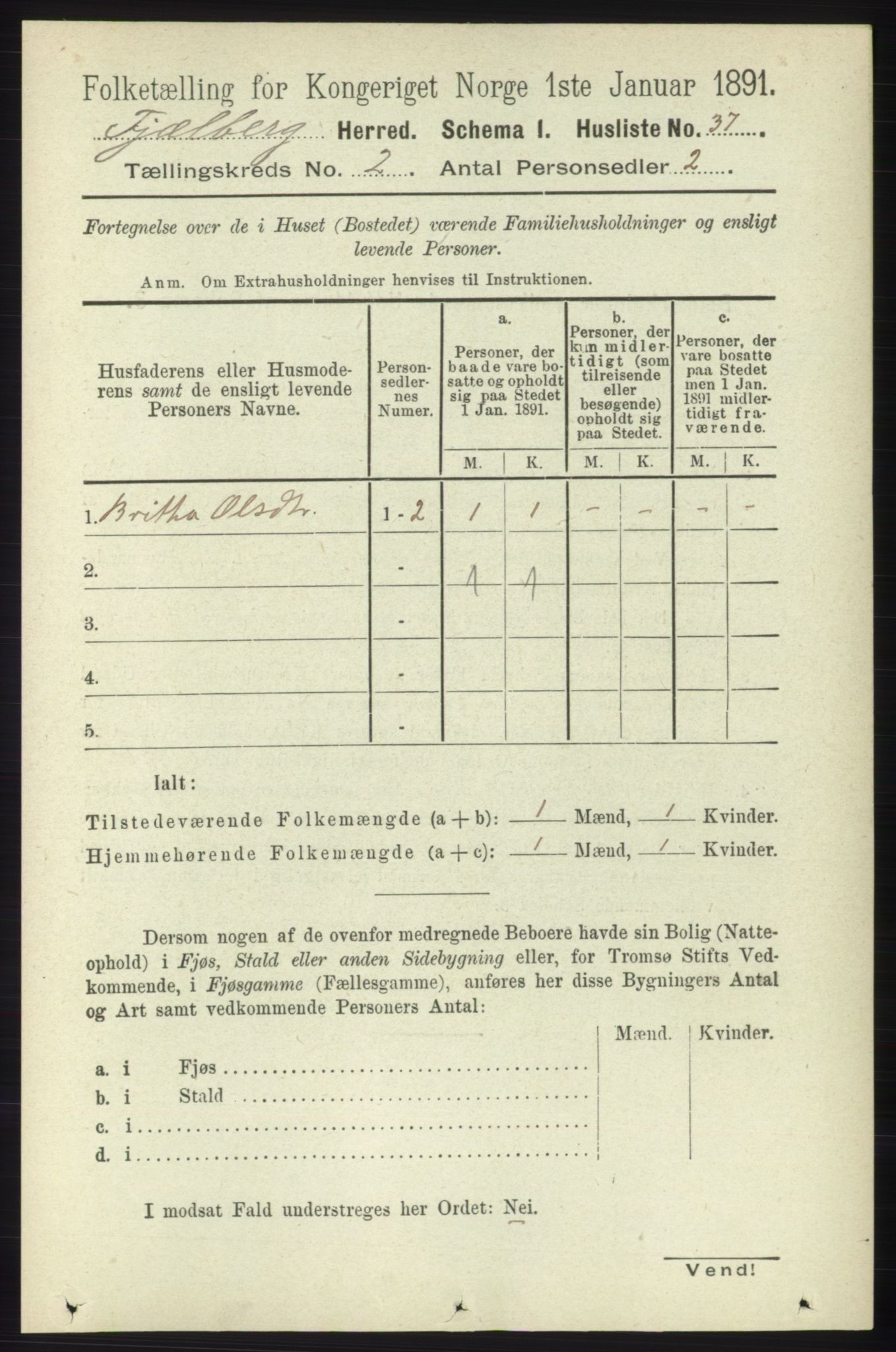 RA, 1891 census for 1213 Fjelberg, 1891, p. 495