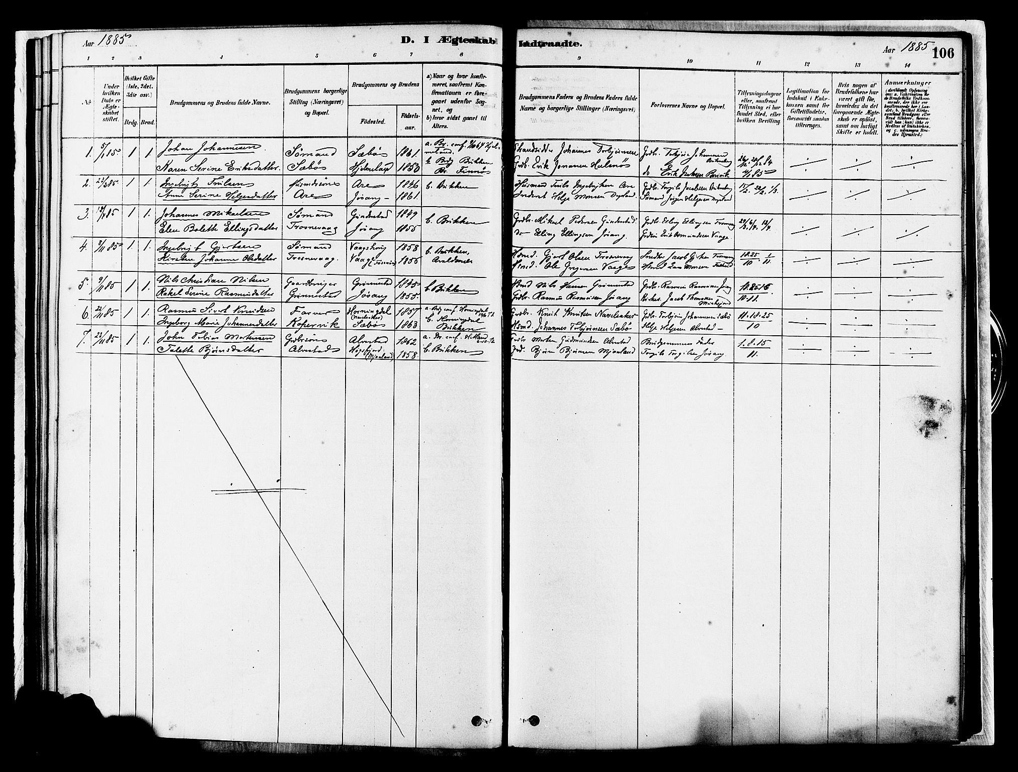 Tysvær sokneprestkontor, SAST/A -101864/H/Ha/Haa/L0007: Parish register (official) no. A 7, 1878-1897, p. 106