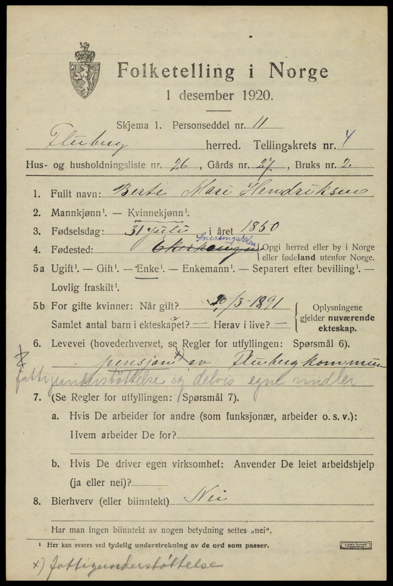 SAH, 1920 census for Fluberg, 1920, p. 3604