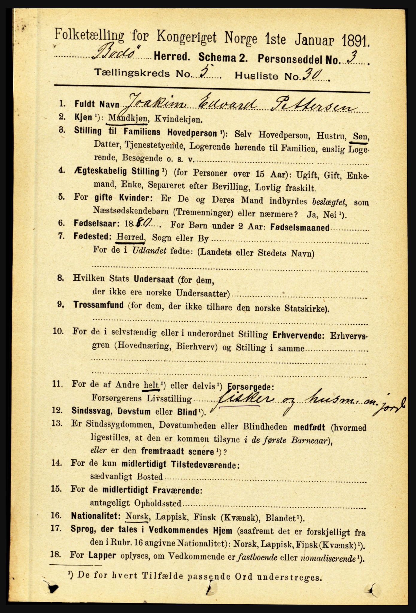 RA, 1891 census for 1843 Bodø, 1891, p. 3347