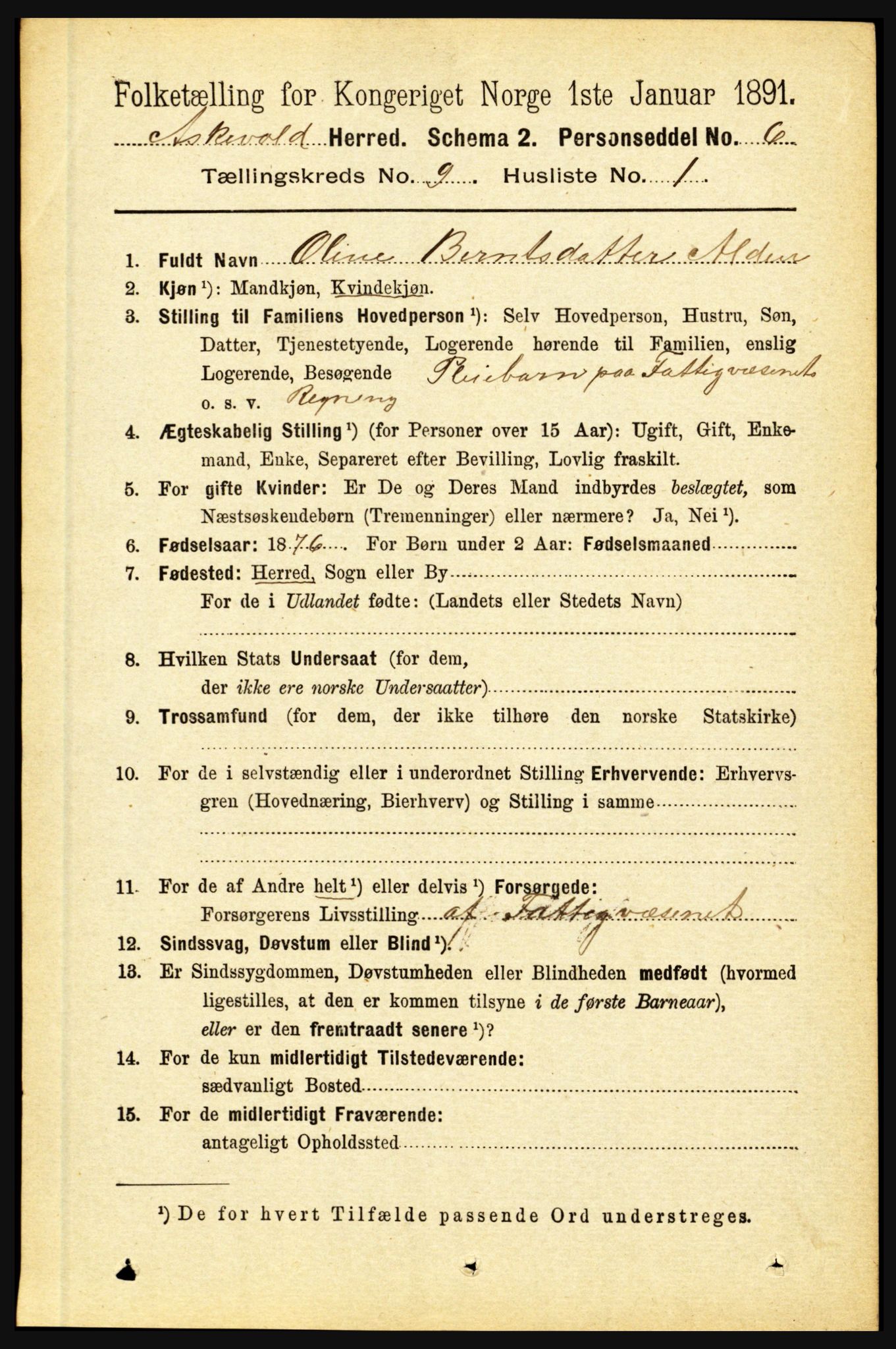 RA, 1891 census for 1428 Askvoll, 1891, p. 2557