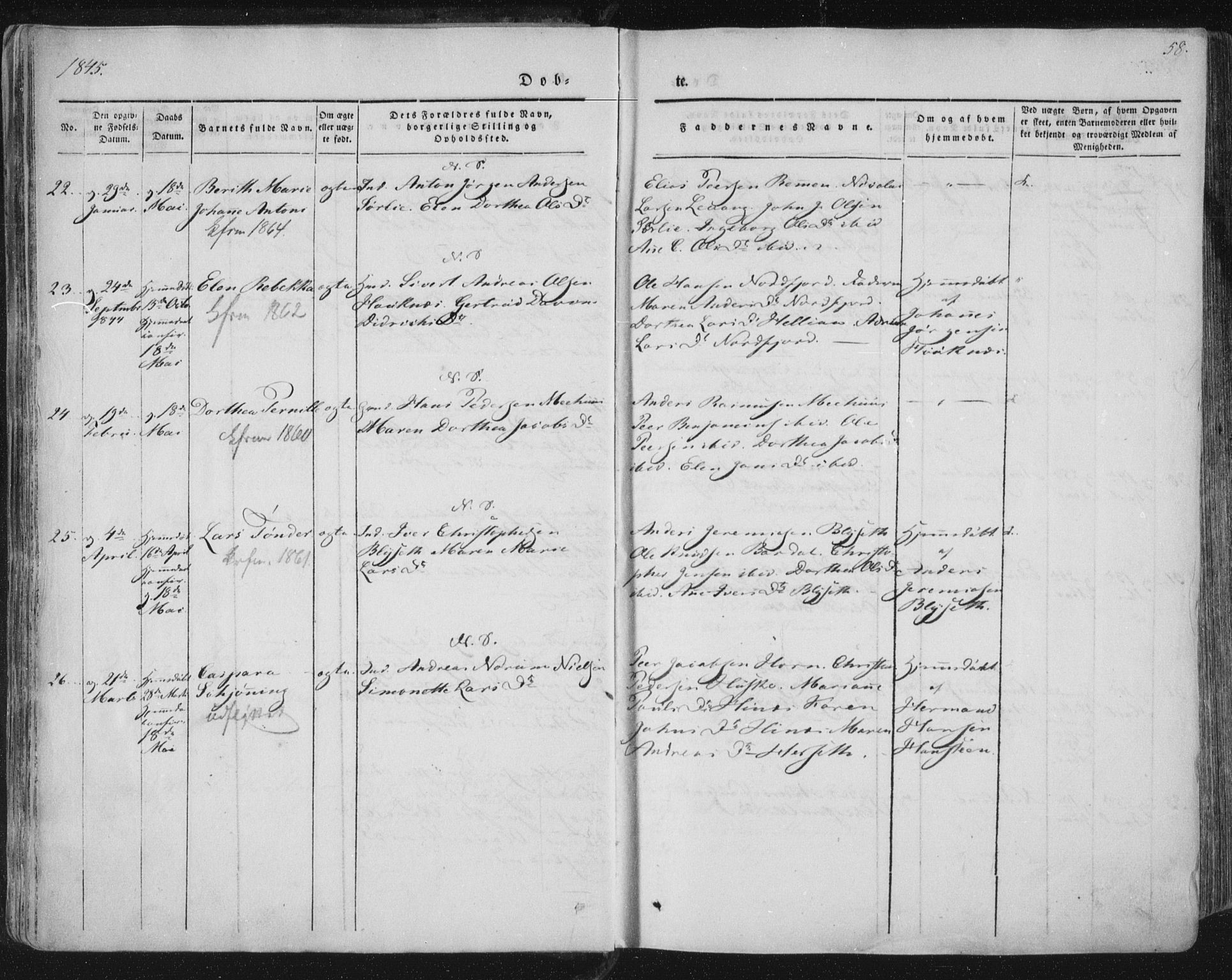 Ministerialprotokoller, klokkerbøker og fødselsregistre - Nordland, AV/SAT-A-1459/838/L0549: Parish register (official) no. 838A07, 1840-1854, p. 58