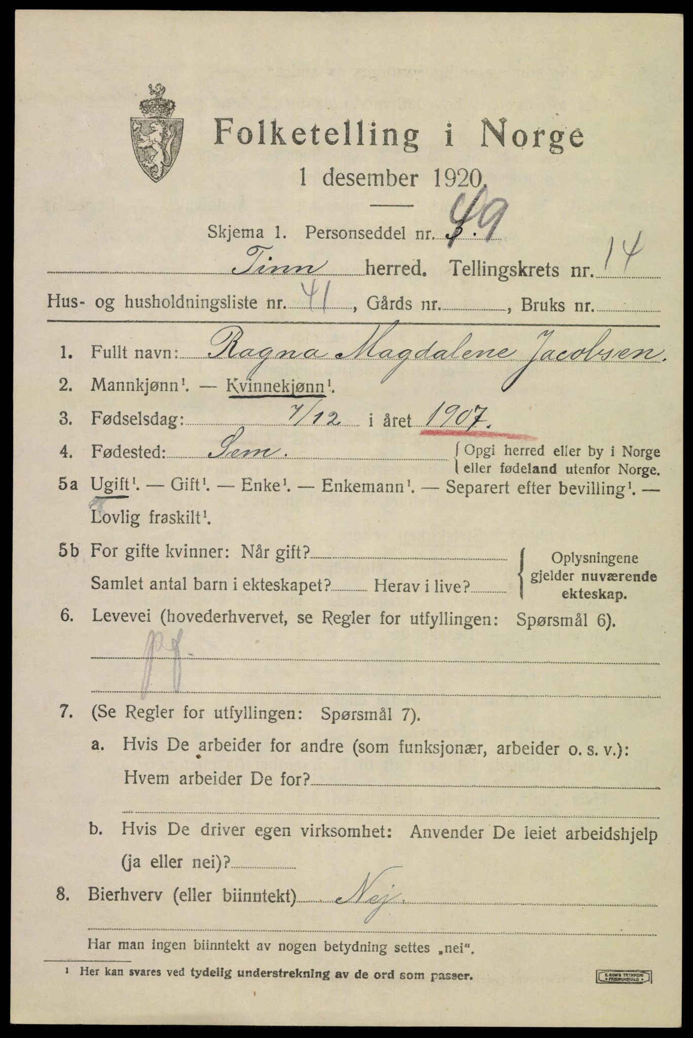 SAKO, 1920 census for Tinn, 1920, p. 9900
