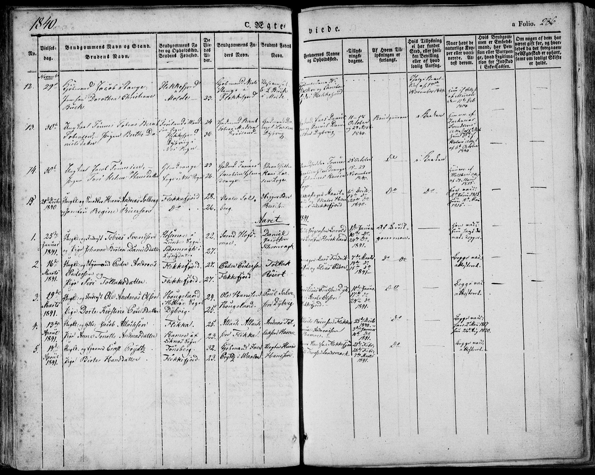 Flekkefjord sokneprestkontor, SAK/1111-0012/F/Fa/Fac/L0003: Parish register (official) no. A 3, 1826-1841, p. 286