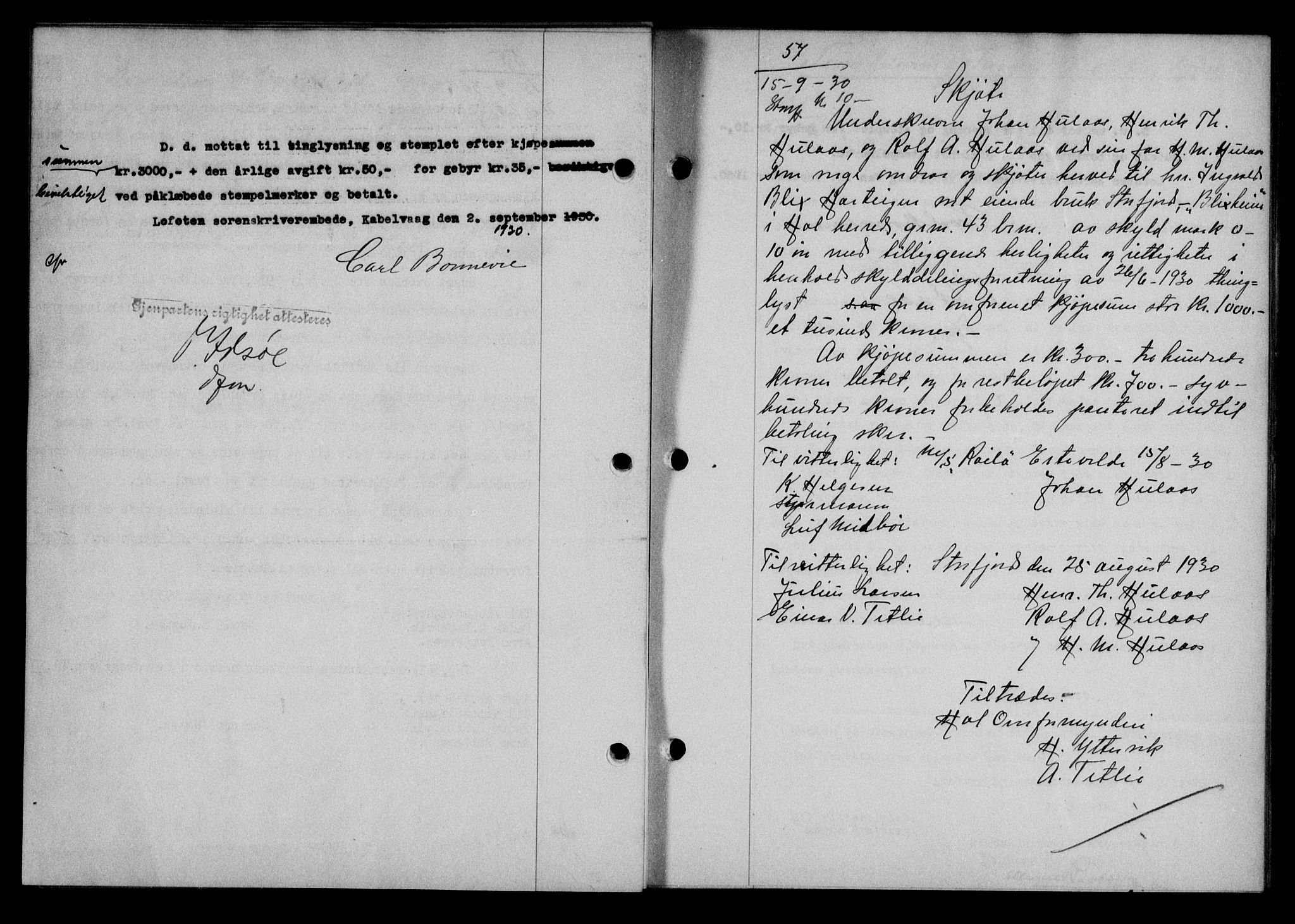 Lofoten sorenskriveri, SAT/A-0017/1/2/2C/L0022b: Mortgage book no. 22b, 1930-1930, Deed date: 15.09.1930