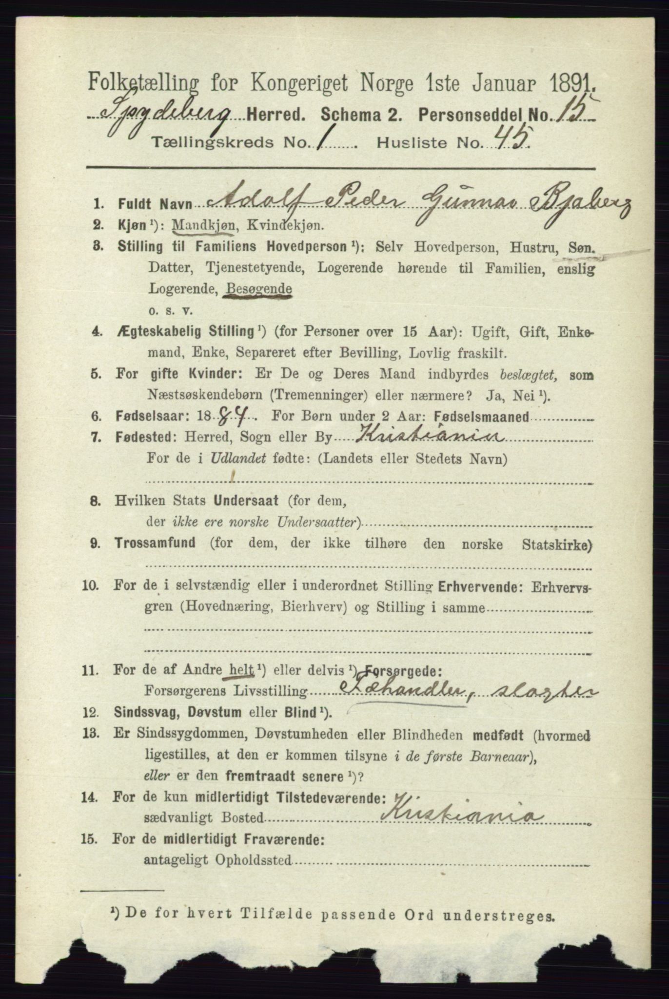 RA, 1891 census for 0123 Spydeberg, 1891, p. 444
