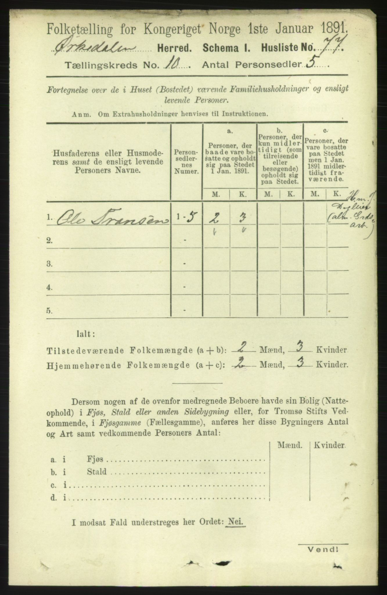 RA, 1891 census for 1638 Orkdal, 1891, p. 4624