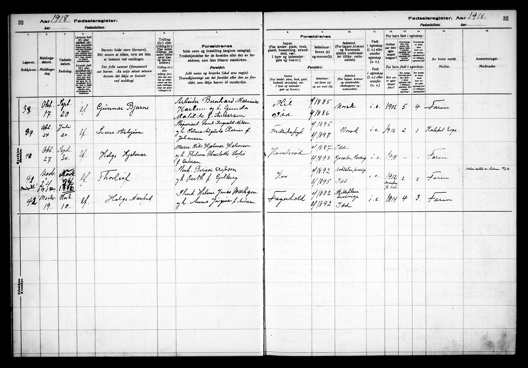 Idd prestekontor Kirkebøker, AV/SAO-A-10911/J/Ja/L0001: Birth register no. I 1, 1916-1937, p. 32